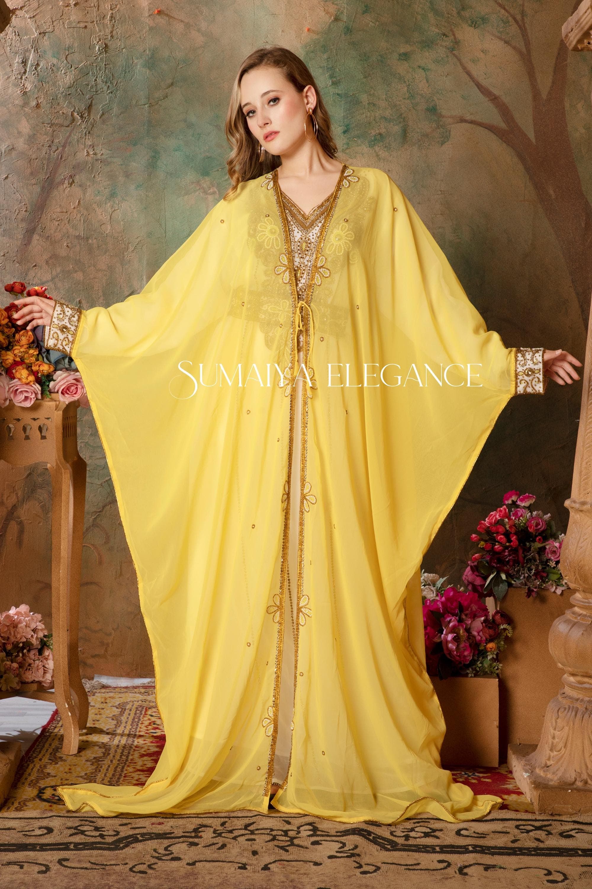 Victorya Inner Jacket Caftan Dubai Moroccan Kaftan Elegant Hand Beaded Party Wear Wedding Arabic Abaya Floor Length Stylish Dress with Scarf - image 4