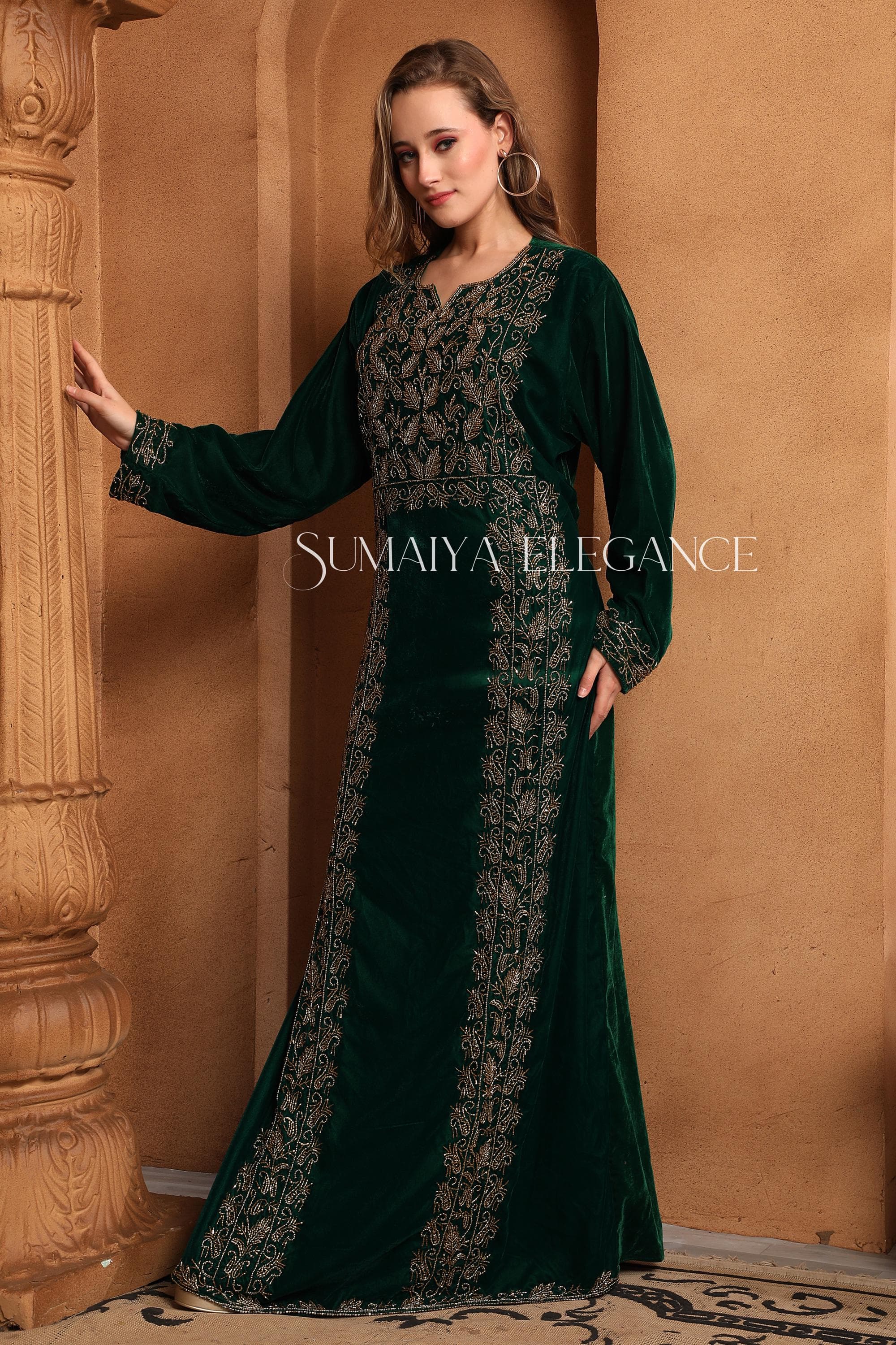 Embroidered Velvet Kaftan Gown, Crystal Beaded Abaya, Moroccan Wedding Dress - image 5