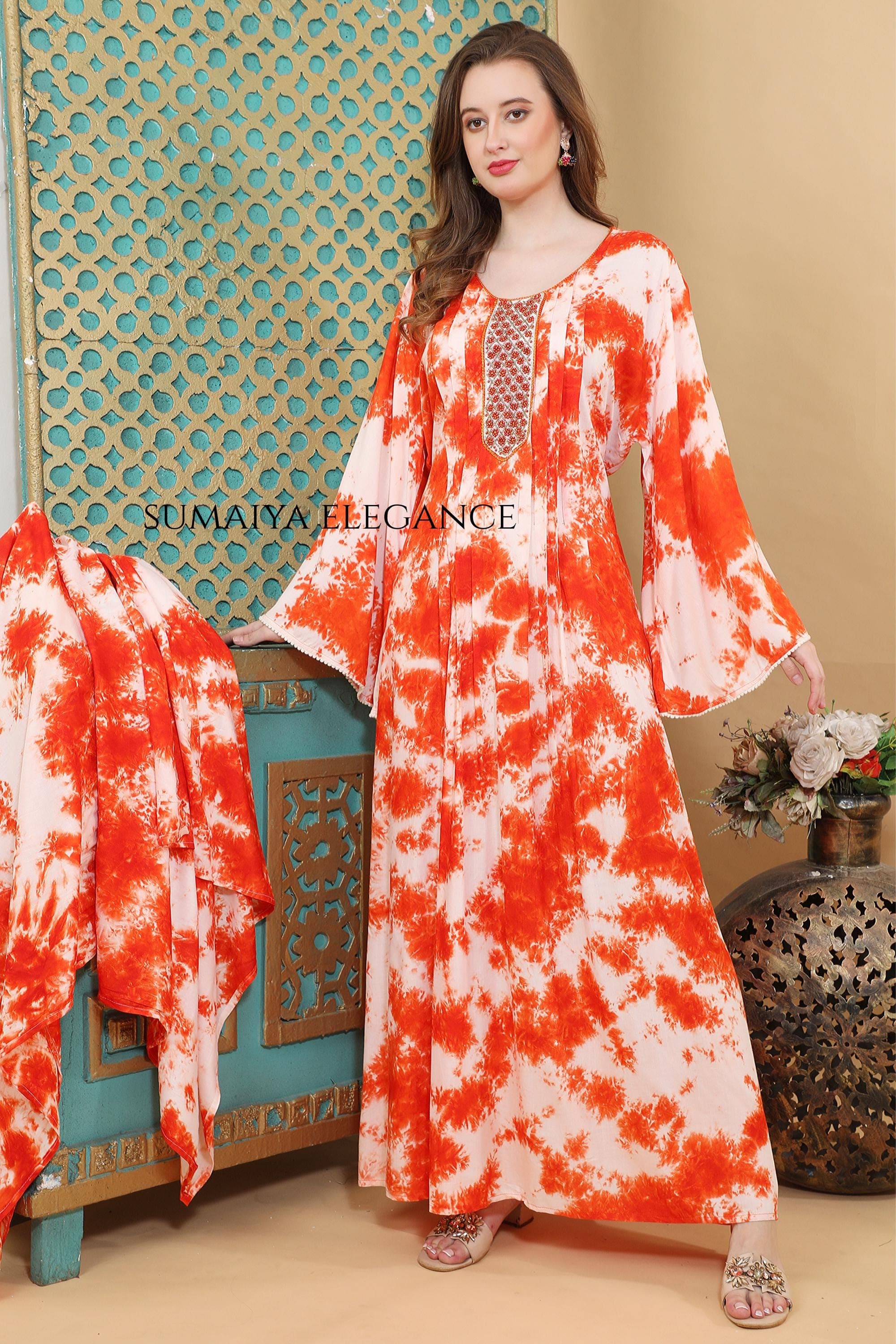 Designer Kaftan Dress with Detailed Front Panel Flowy Maxi Kaftan for Women Modest Vacation Outfit.Best fit for summer. - image 3