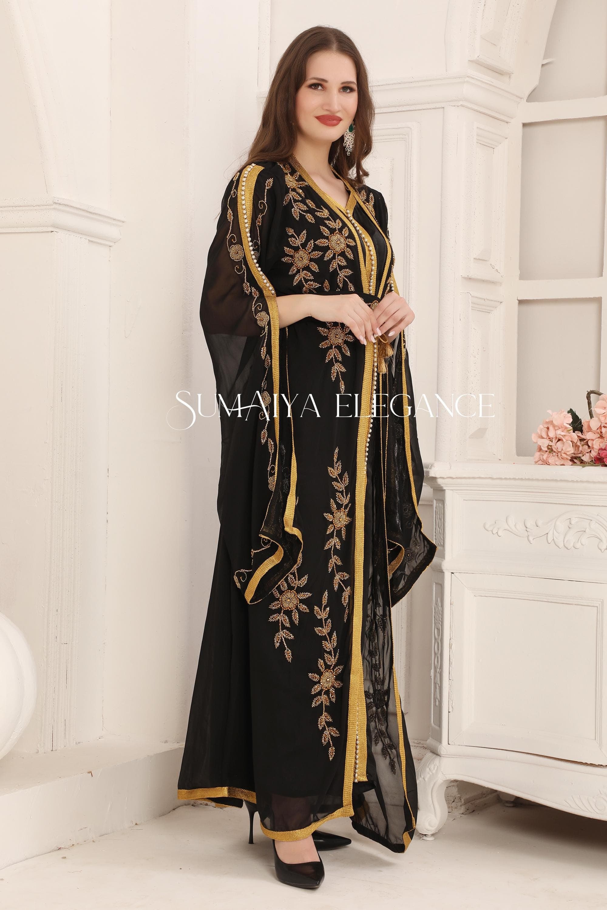 Yousra Dubai Moroccan Kaftan Elegant Arabic Abaya Hand Beaded Caftan Farasha Party Wear Long Gown Wedding Beach Stylish Jalabiya Women Dress - image 5