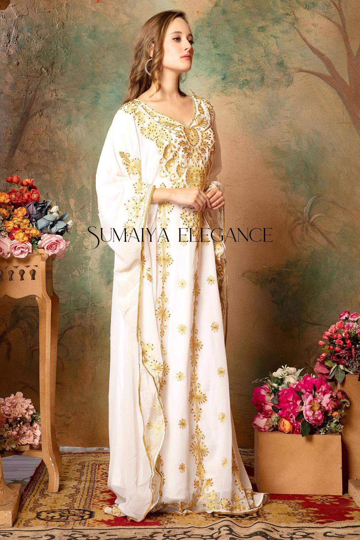 Embellished Abaya Dress, Dubai Kaftan with Free Headscarf - image 5