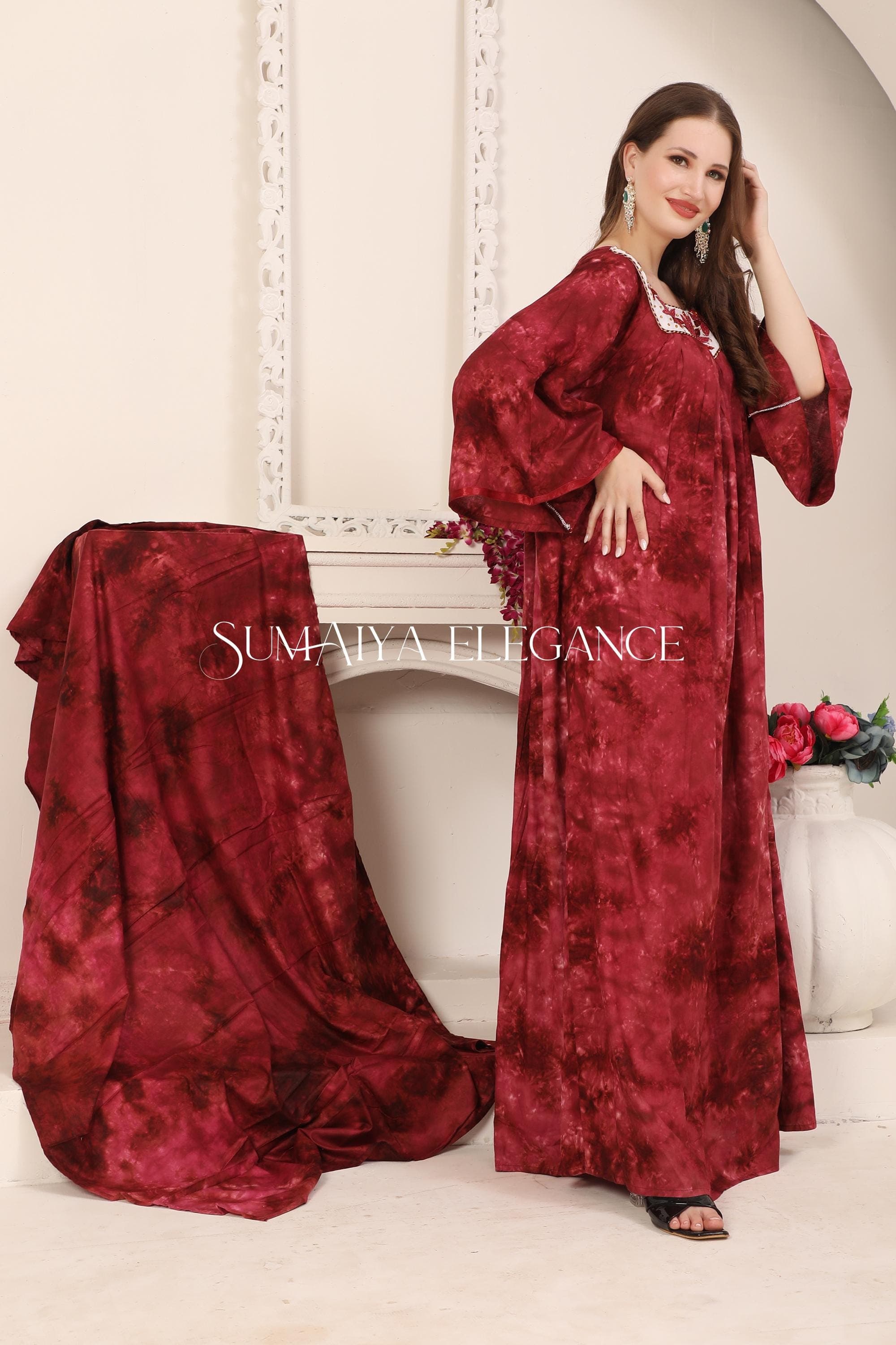 Handmade Reyon Cotton Kaftan with Scarf, Plus Size Boho Dress - image 5