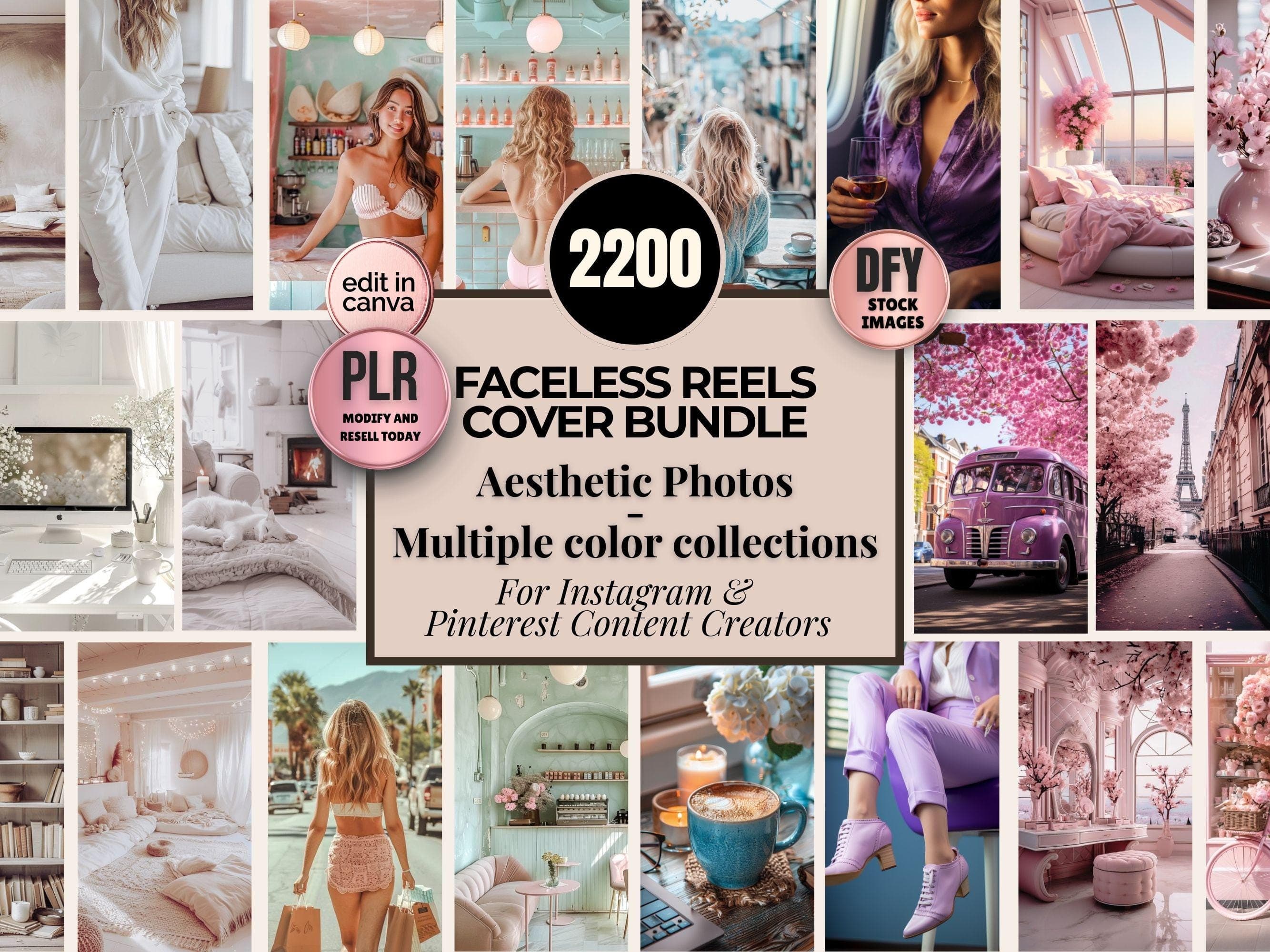 Faceless stock photos vault, 2200 aesthetic stock images bundle for faceless marketing with PLR, DFY ai images for reseller, image bank