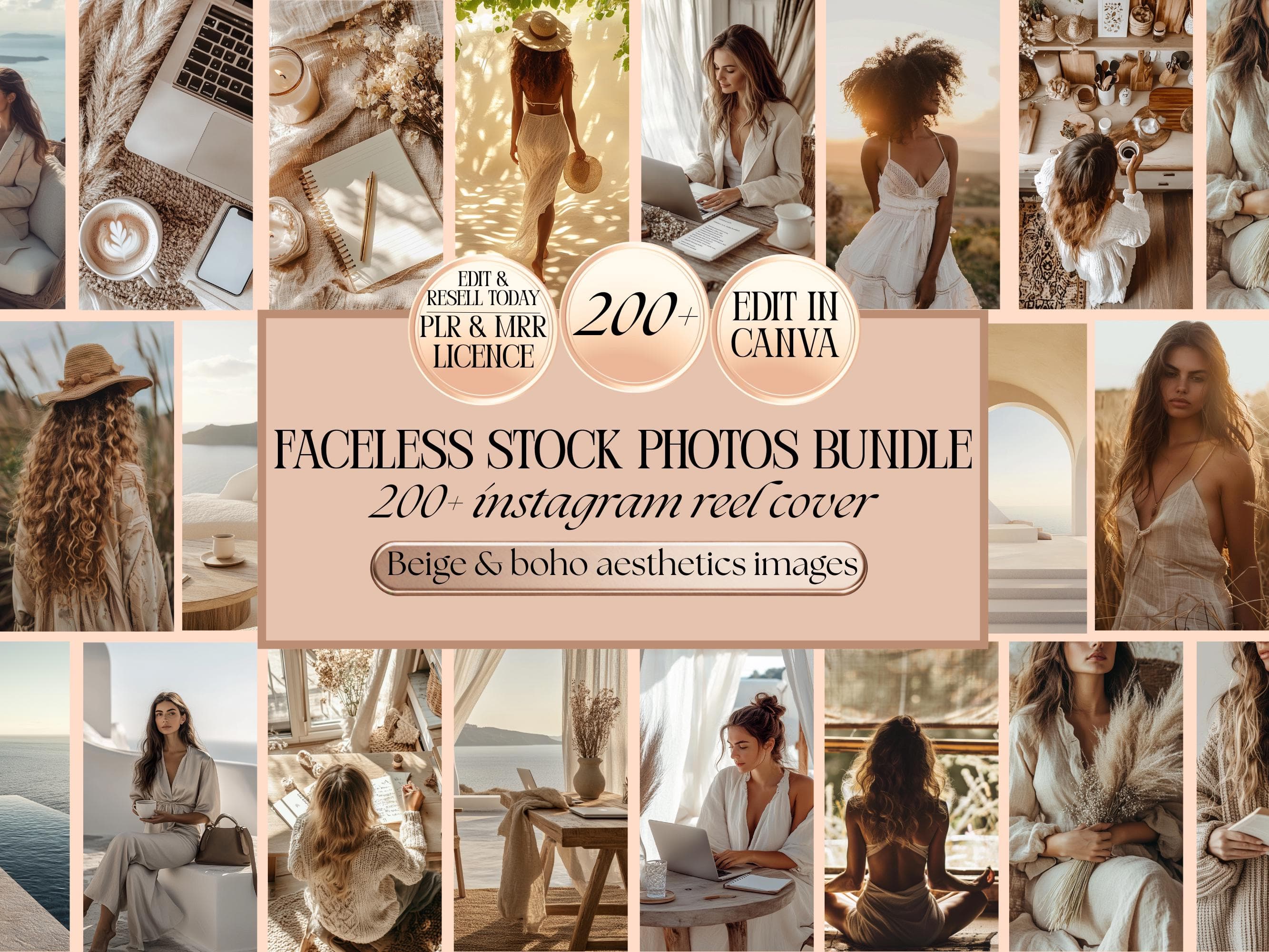 faceless photo, 200+ beige stock photos, boho images for instagram reel cover, PLR digital product for faceless marketing, dfy stock images