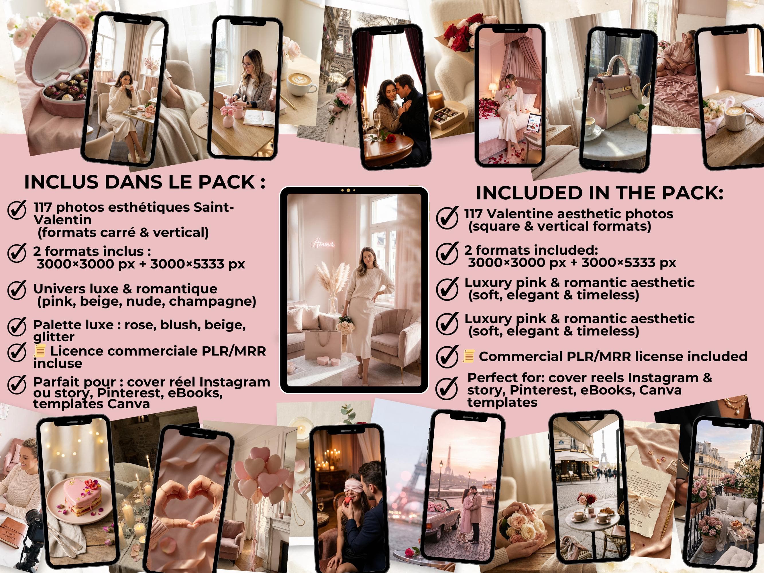 What’s included in this Valentine Instagram aesthetic photos pack with square and vertical formats