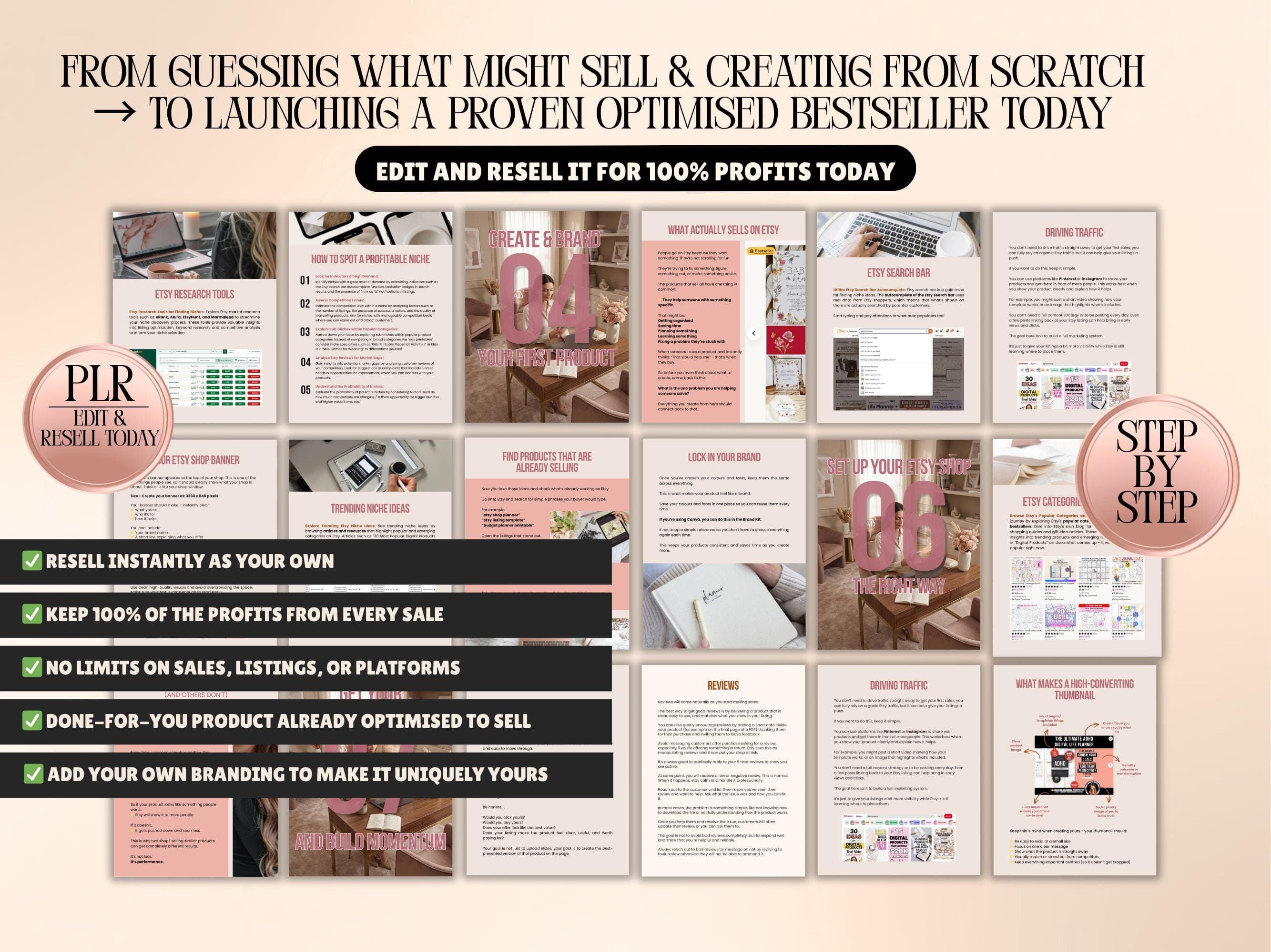 Etsy shop setup for digital products with step by step system and planner