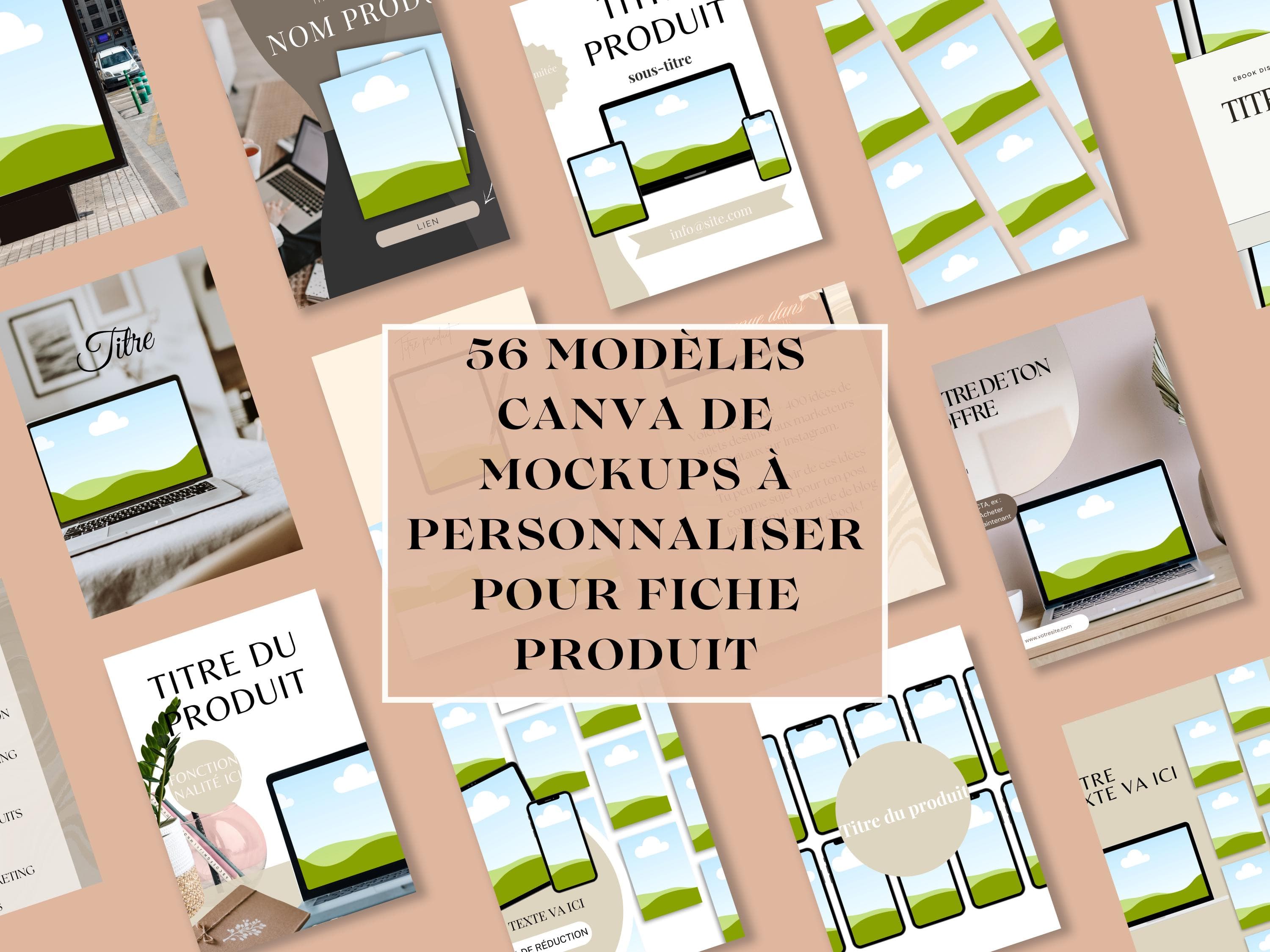 56 maquettes Canva ebook pour fiche produit, mockup éditable pour produits digitaux, maquettes image fiche produit Etsy, visuels pro