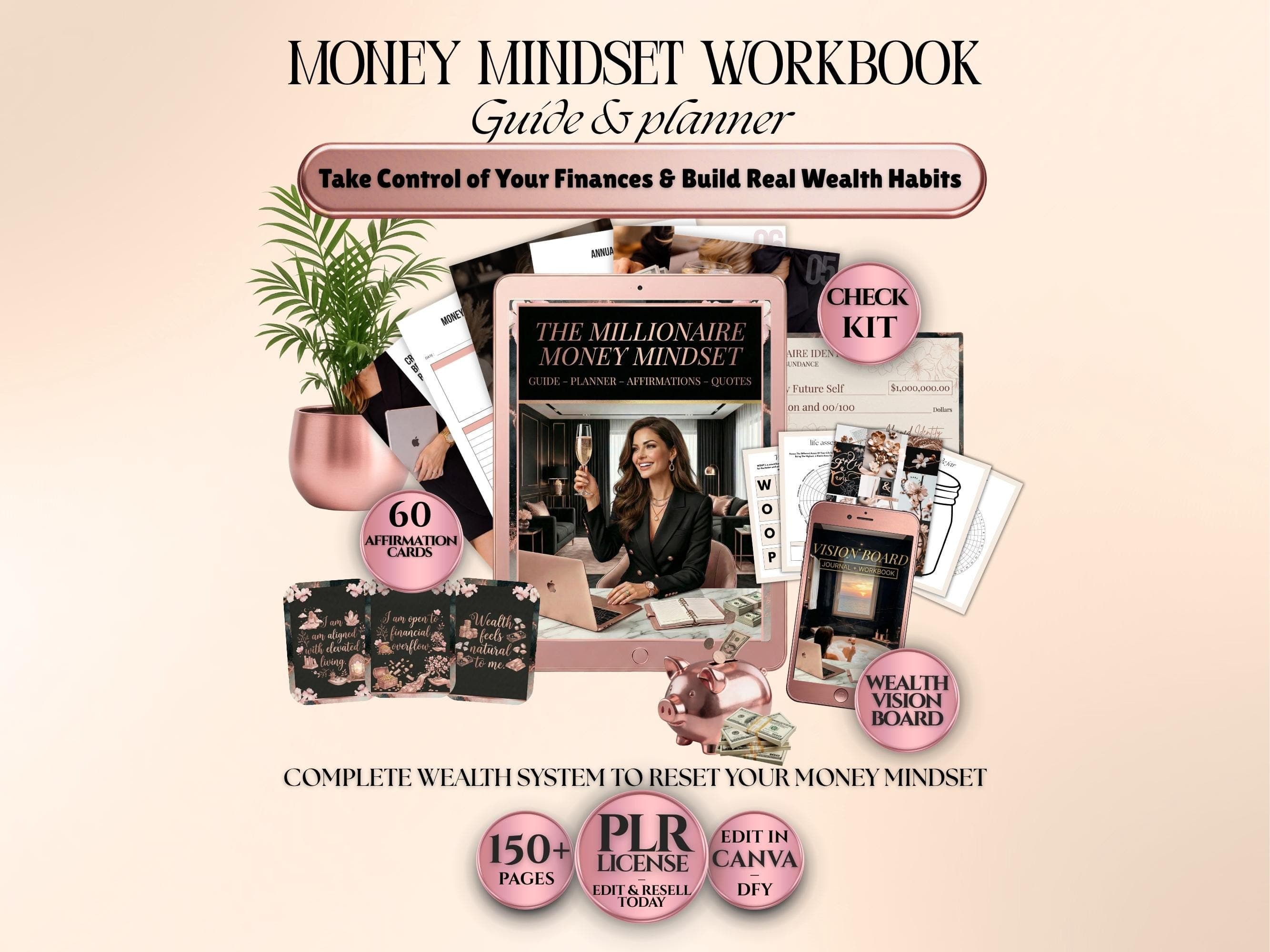 Money mindset workbook PLR, mindset guide and money planner printable to build wealth habits and financial confidence