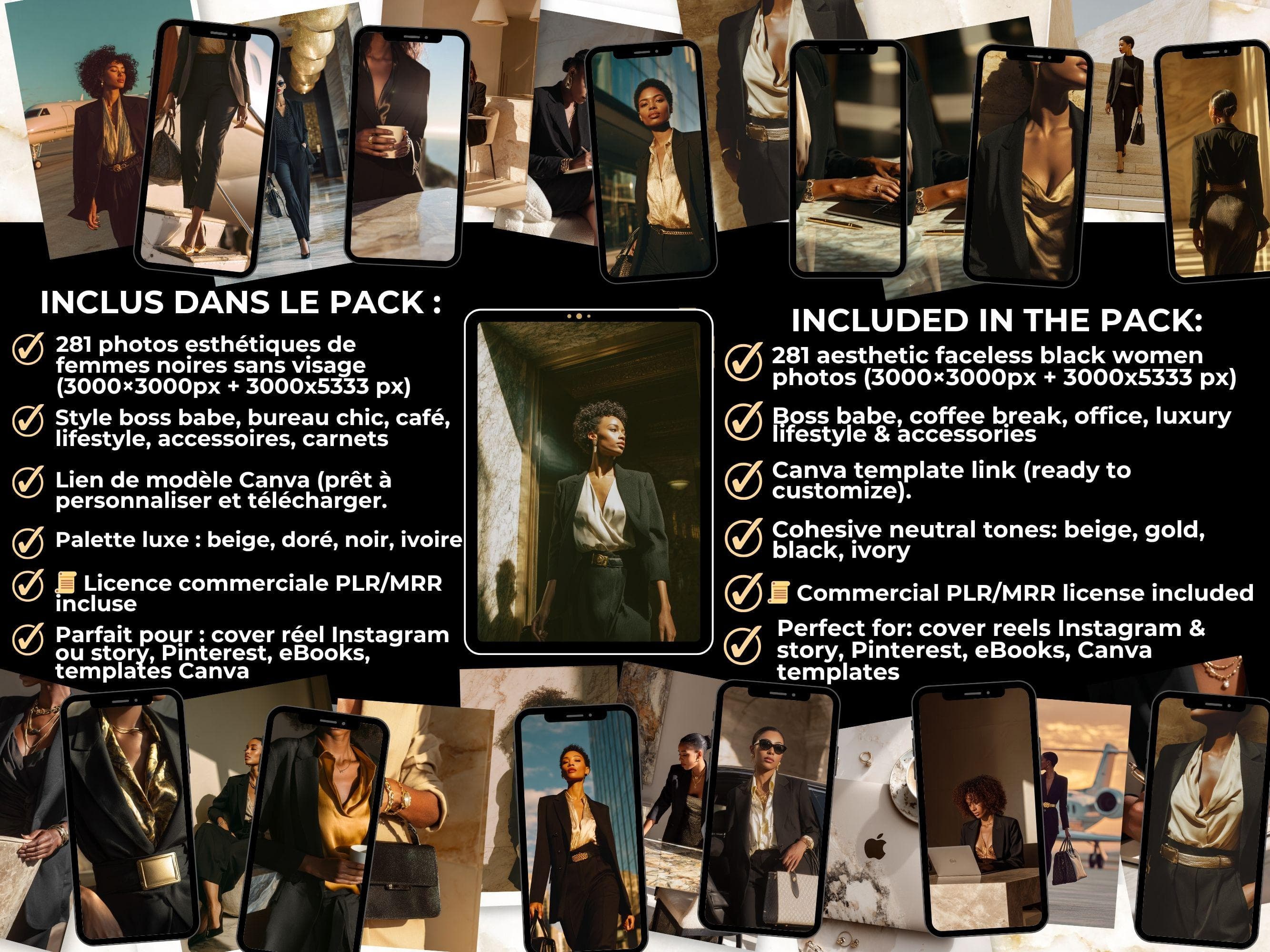Included in the Melanin Boss Babe Stock Photo Pack – 281 faceless black women images, luxury office & lifestyle collection with PLR MRR license