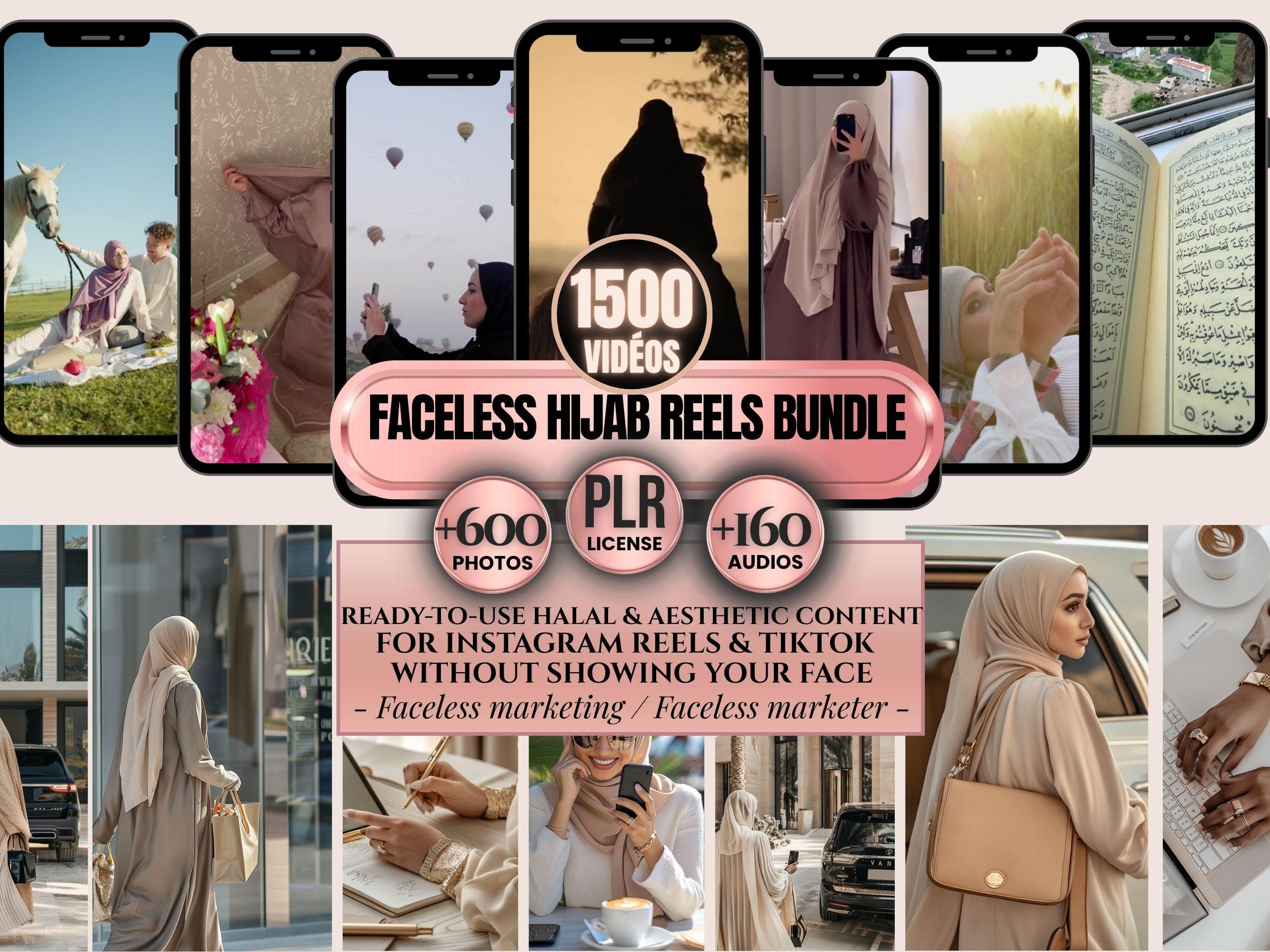 1500 muslim réel & islam faceless. Banque vidéo aesthetic musulmane en hijab pour réseaux sociaux +400 photos +100 audios +Licence PLR MRR