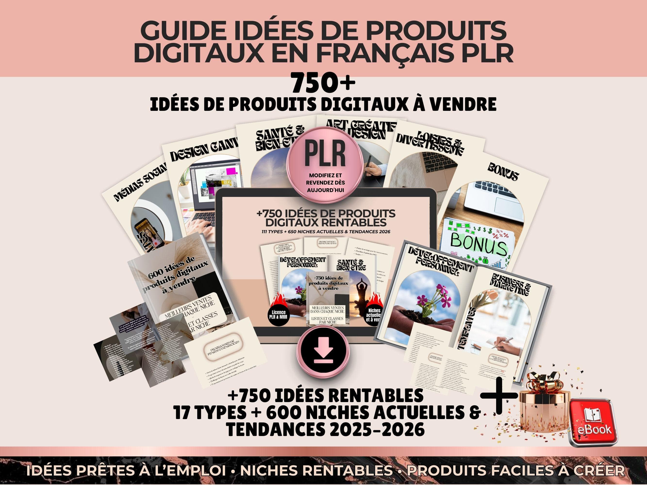 Idées de produits digitaux en français PLR | 750+ idées produits best seller pour revenus passifs | Niches faciles à lancer débutant