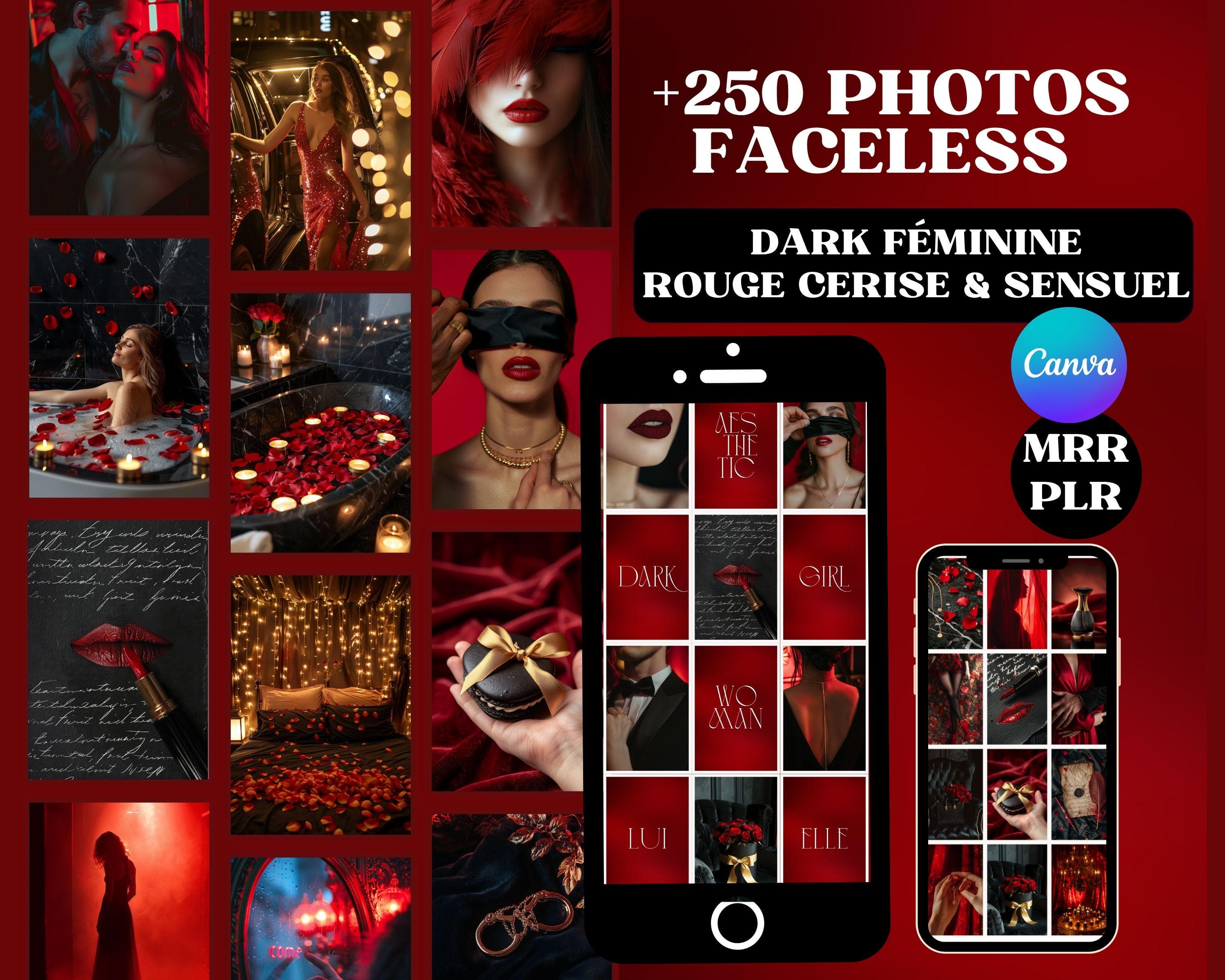 Photo femme fatale dark feminine couverture de réel instagram et réseaux sociaux, image faceless rouge féminine saint valentin