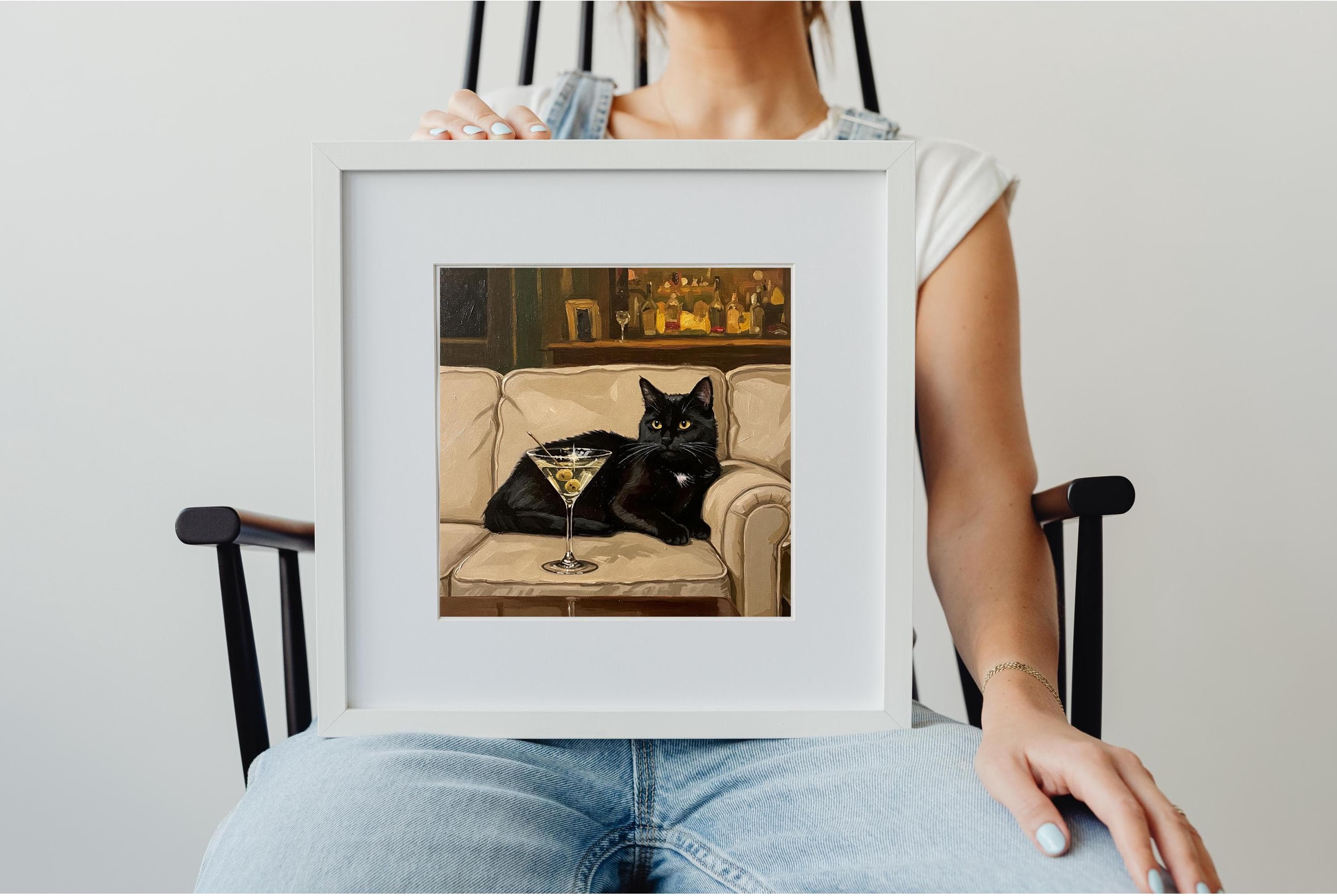 Black Cat Martini Art Print: Quirky Cocktail Bar Cart Decor - image 4