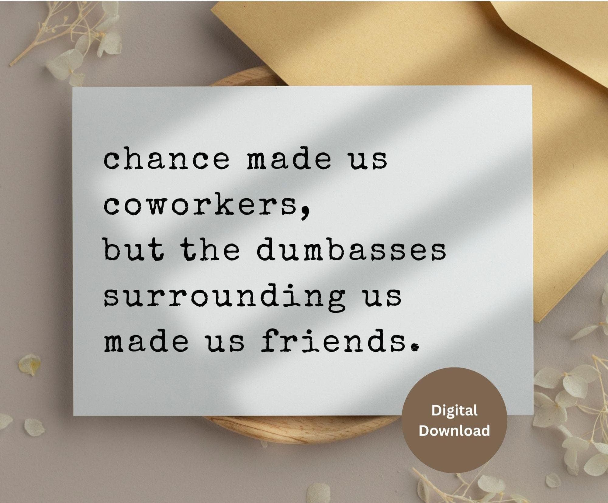 Funny coworker printable card, office humor greeting card, coworker birthday card, work bestie gift, sarcastic co-worker quote, digital card - image 3