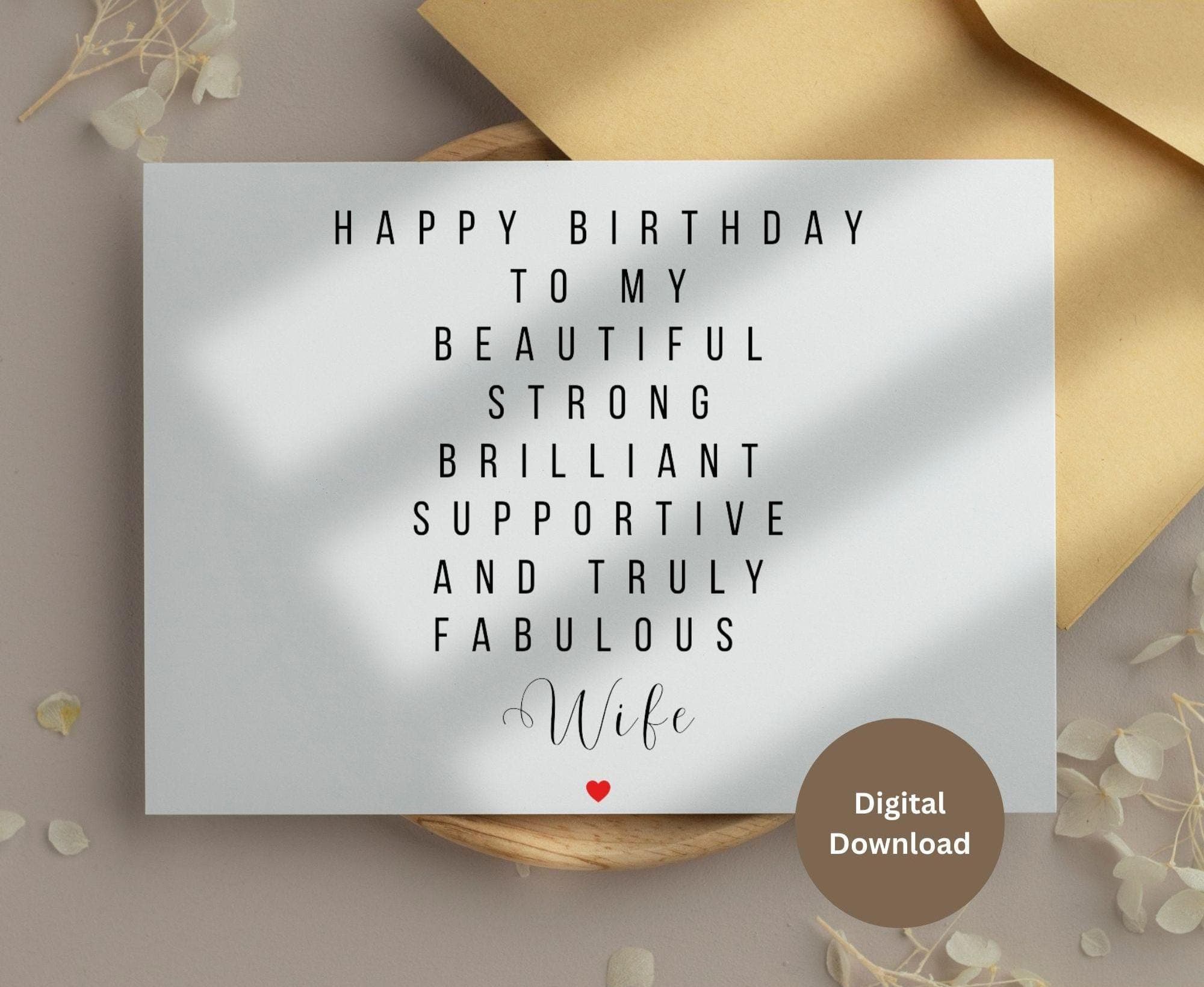 Birthday Card for Wife Printable, Happy Birthday Love Card, Romantic Wife/Spouse/Partner Birthday Card, Instant Download, Digital File - image 3