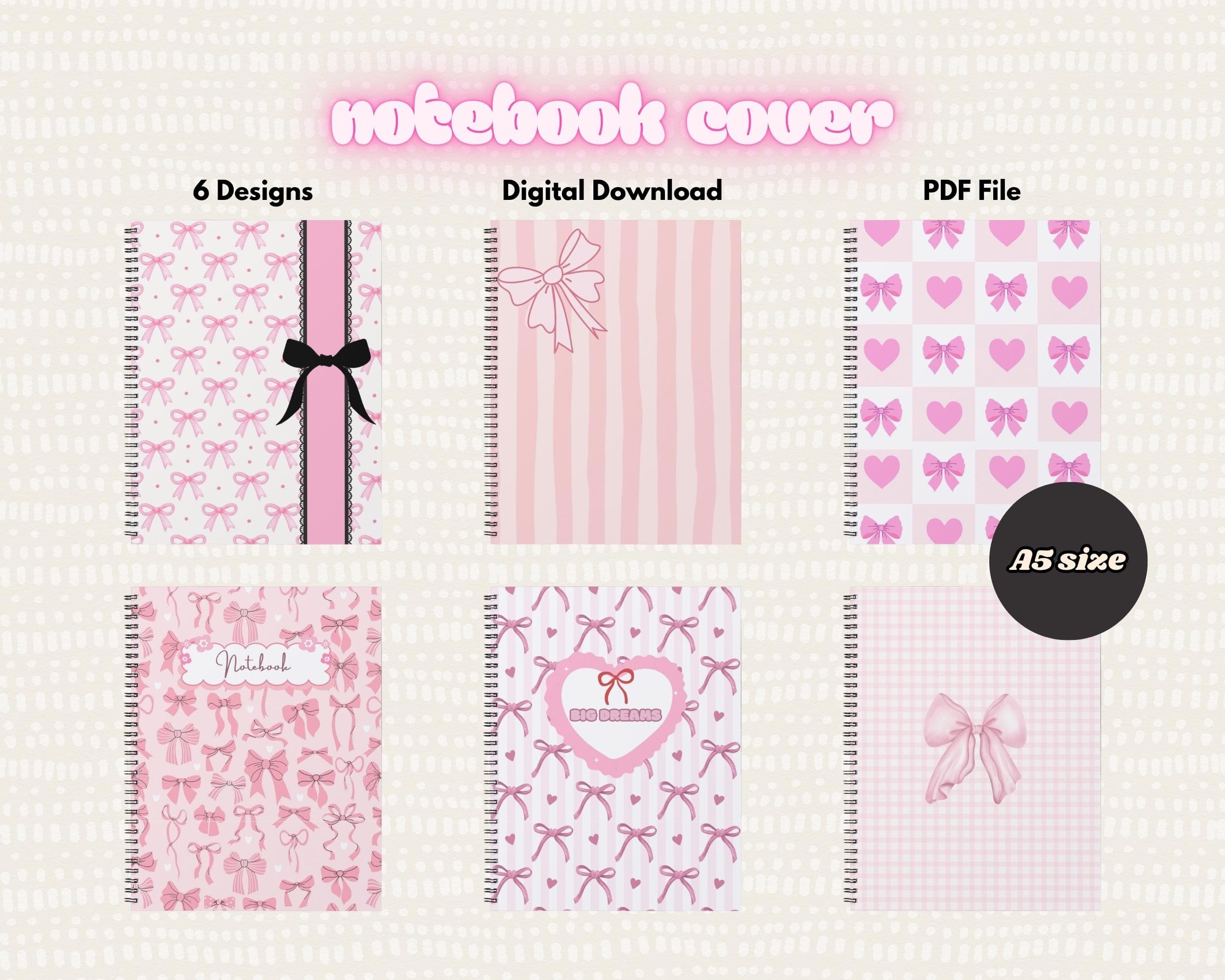 Coquette Notebook Printable, Ribbon Notebook Template, Digital Notebook, Coquette Notebook Cover, Ribbon Lace Notebook, Bow Journal Cover