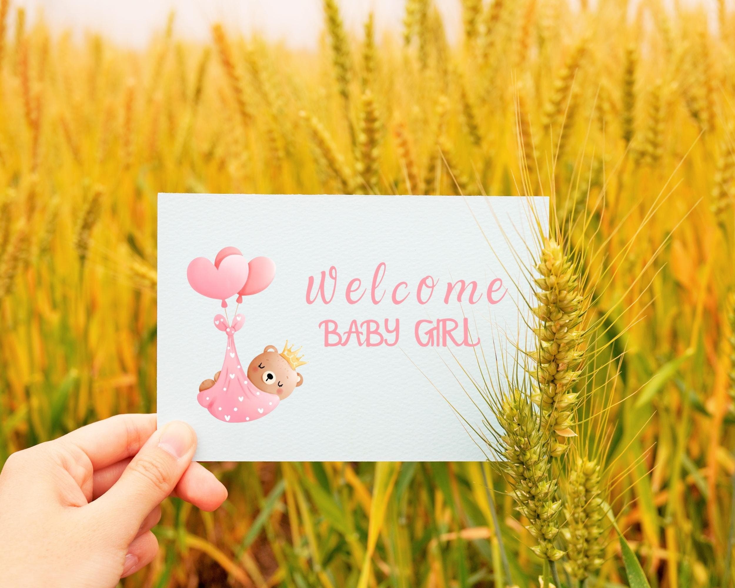 Welcome Baby Girl Card,Newborn Welcome card,Cute Baby Card,Printable Arrival Baby Card,Printable Baby shower card girl, pink printable card