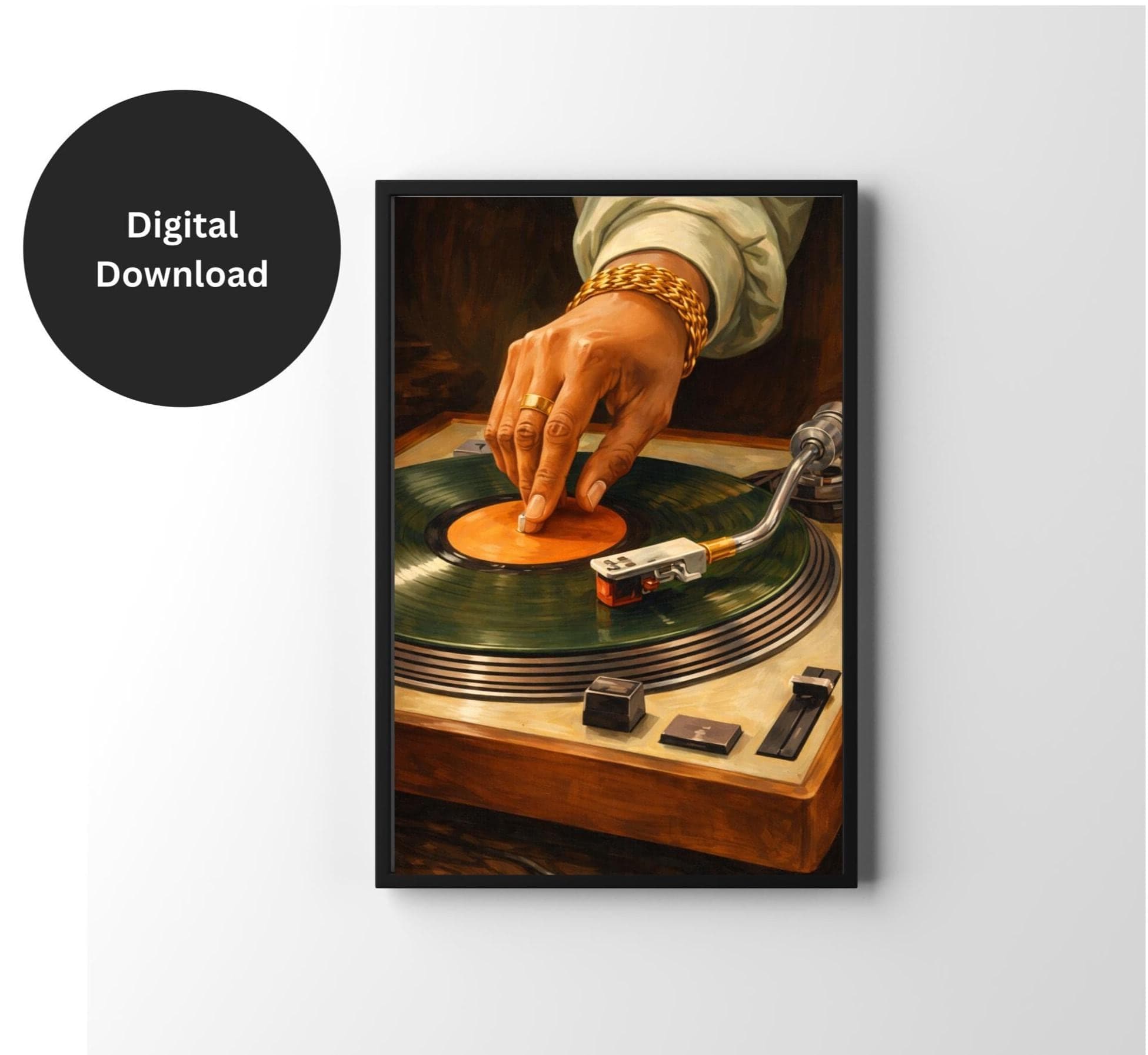 Vinyl Record Player Poster, Retro Music Wall Decor, Vintage DJ Turntable Oil Painting, Hip Hop Art Print, Soul Music Lover, Digital Download - image 3
