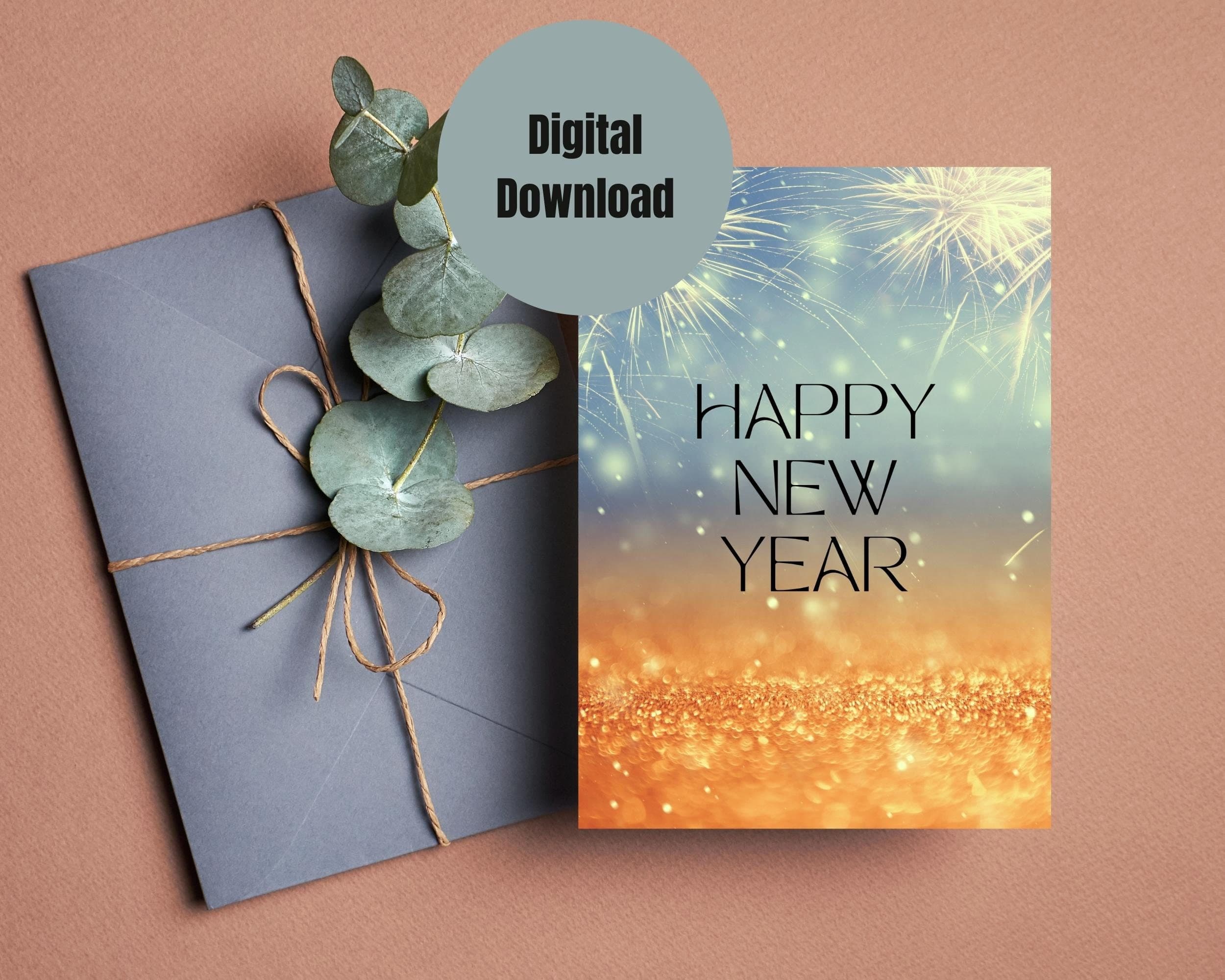 New Year Card,Fireworks new year card,Printable Happy New Year Card,Instant Download,New Years Eve Card,Printable Greeting Card,Digital File