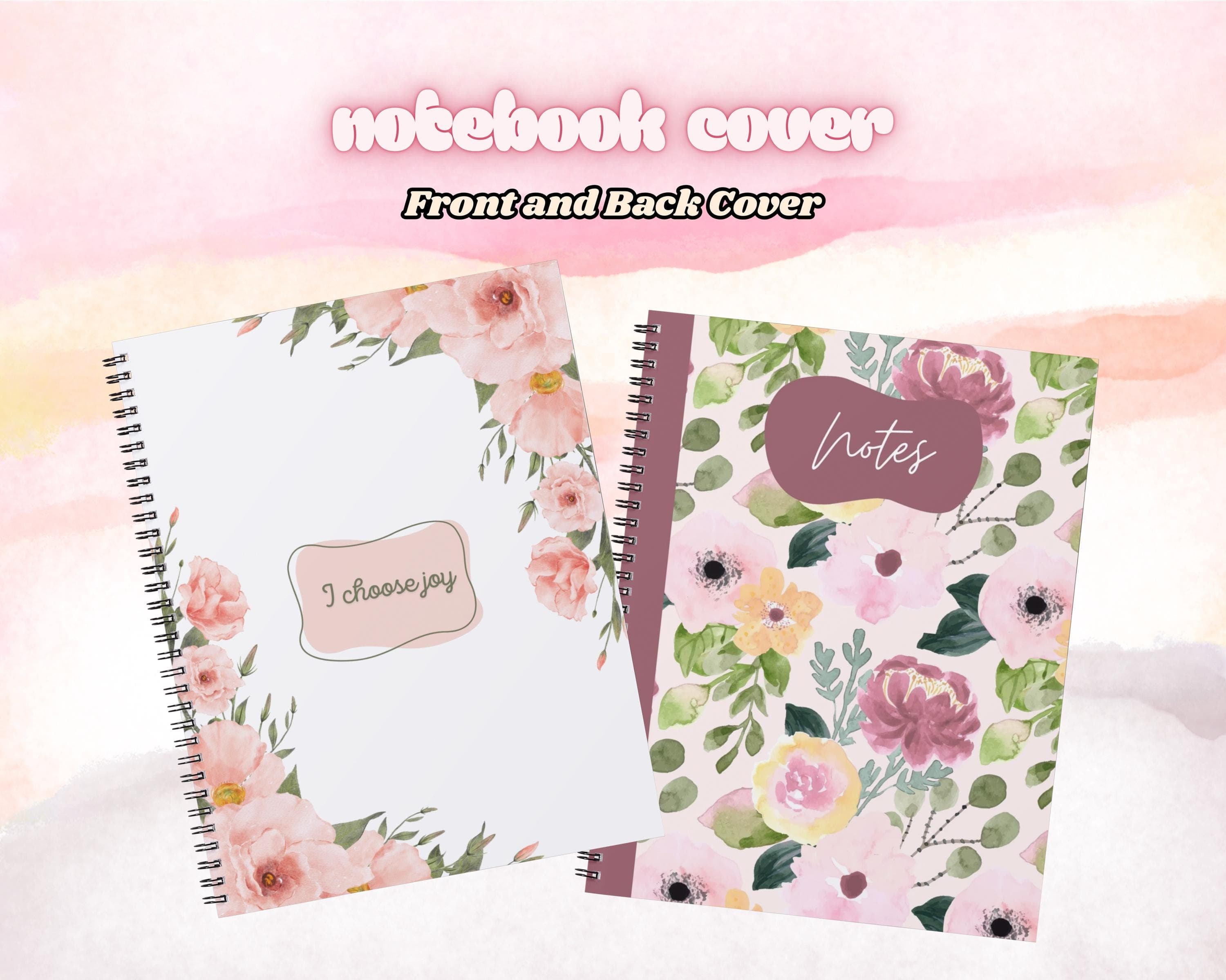Floral Notebook Printable Covers, Girly Notebook Template, Digital Planner, Flowers Notebook Cover, Aesthetic Notebook, Cute Journal Designs - image 5