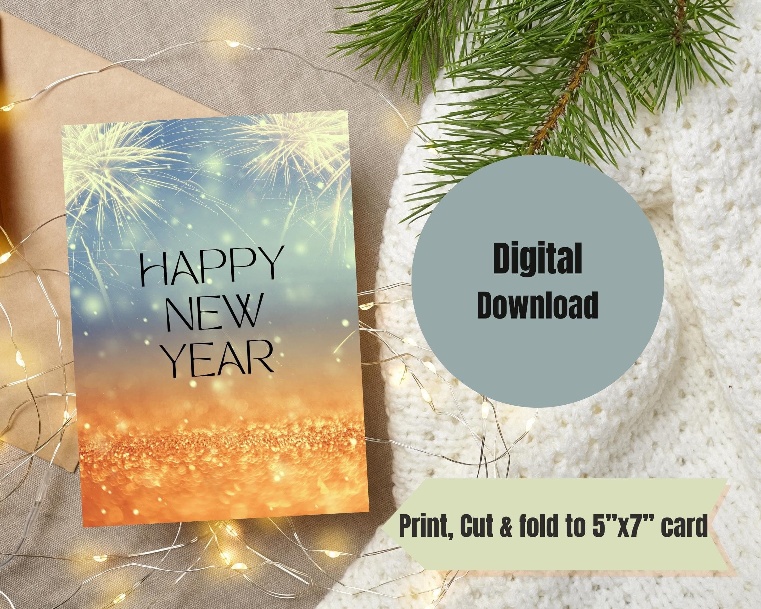 New Year Card,Fireworks new year card,Printable Happy New Year Card,Instant Download,New Years Eve Card,Printable Greeting Card,Digital File - image 5