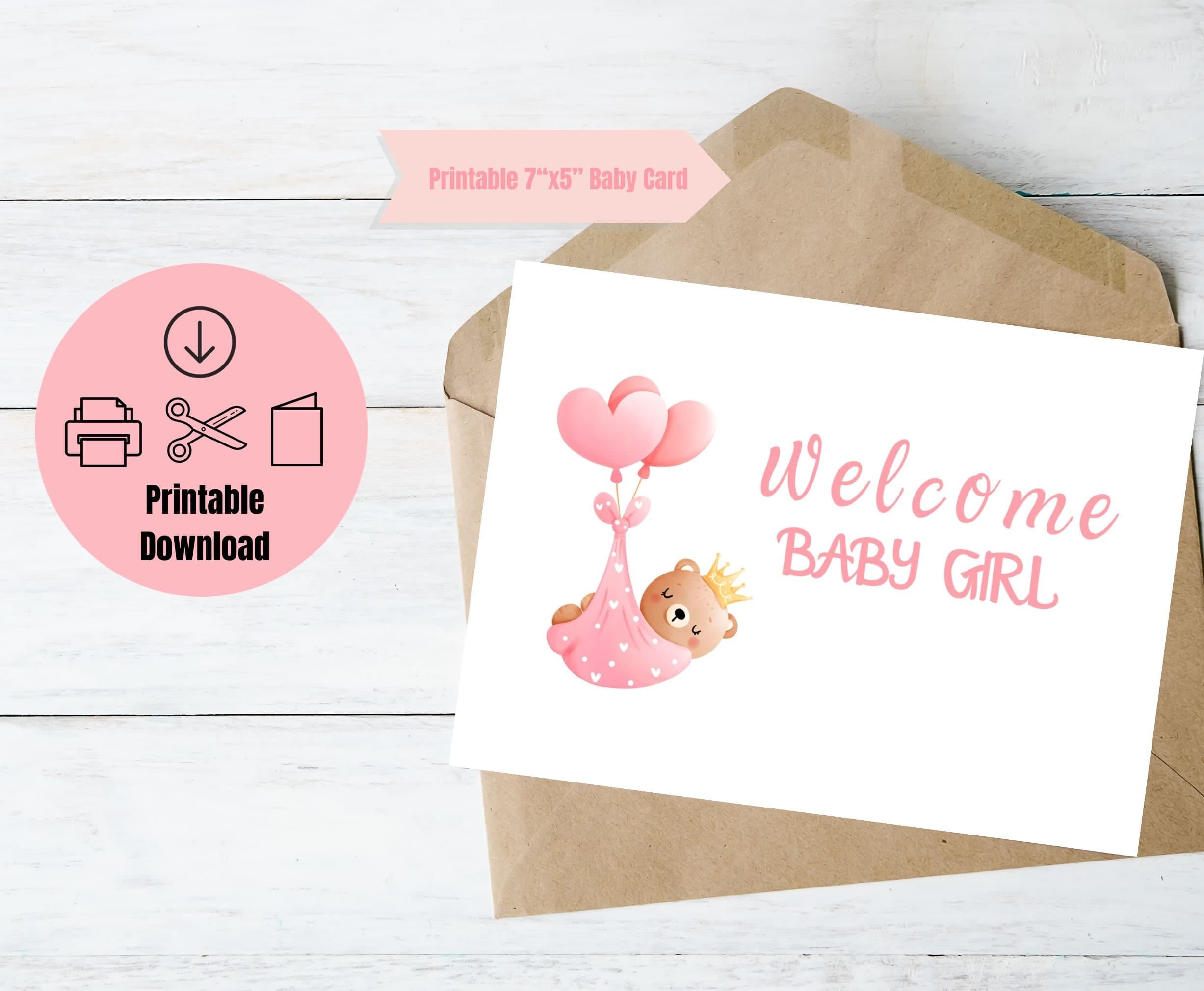 Welcome Baby Girl Card,Newborn Welcome card,Cute Baby Card,Printable Arrival Baby Card,Printable Baby shower card girl, pink printable card - image 5