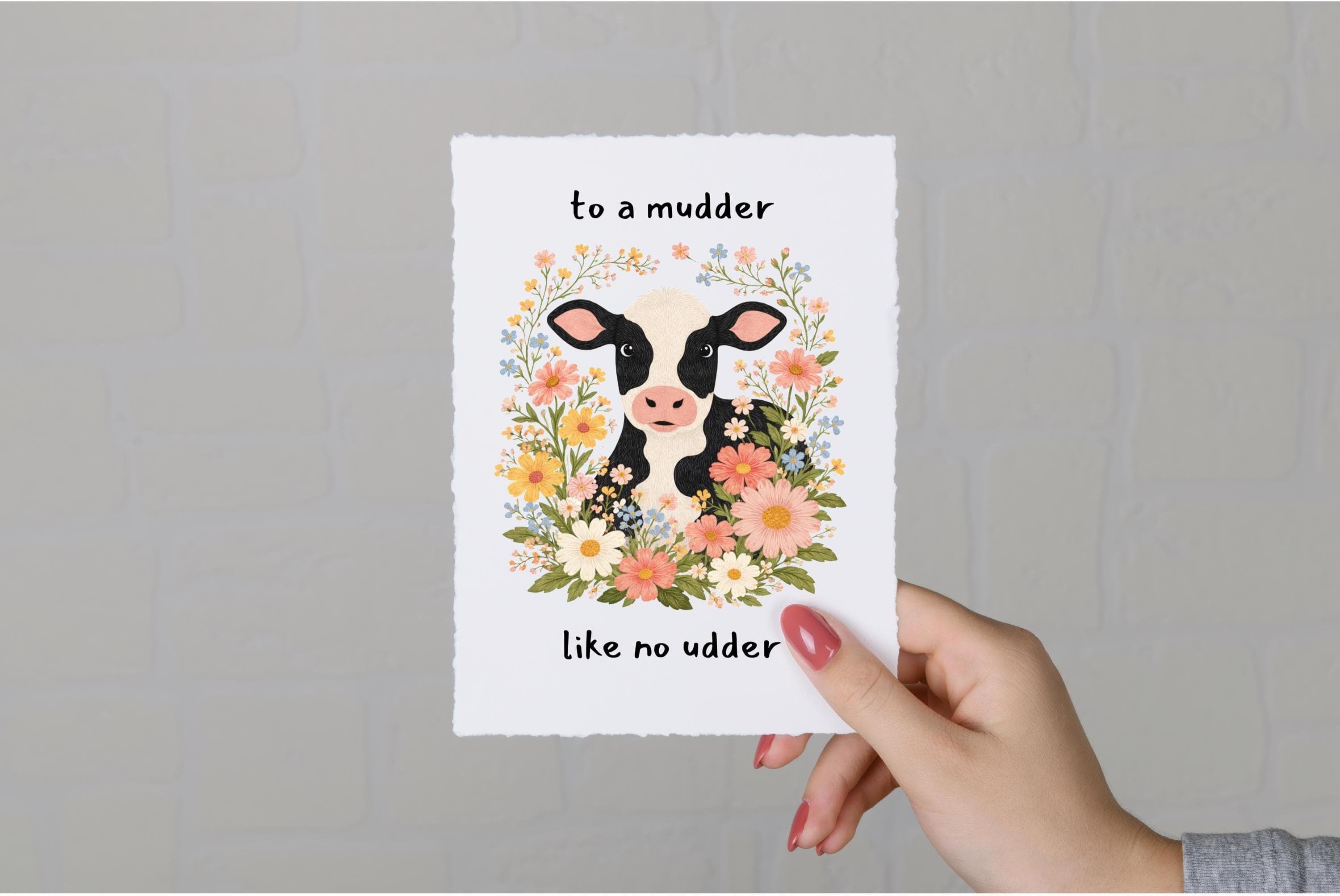 Funny Card for Mom, Mother’s Day Card, Mom Greeting Card, Mother Birthday Card Printable, To a mudder like no udder,Highland Cow Floral Card - image 3