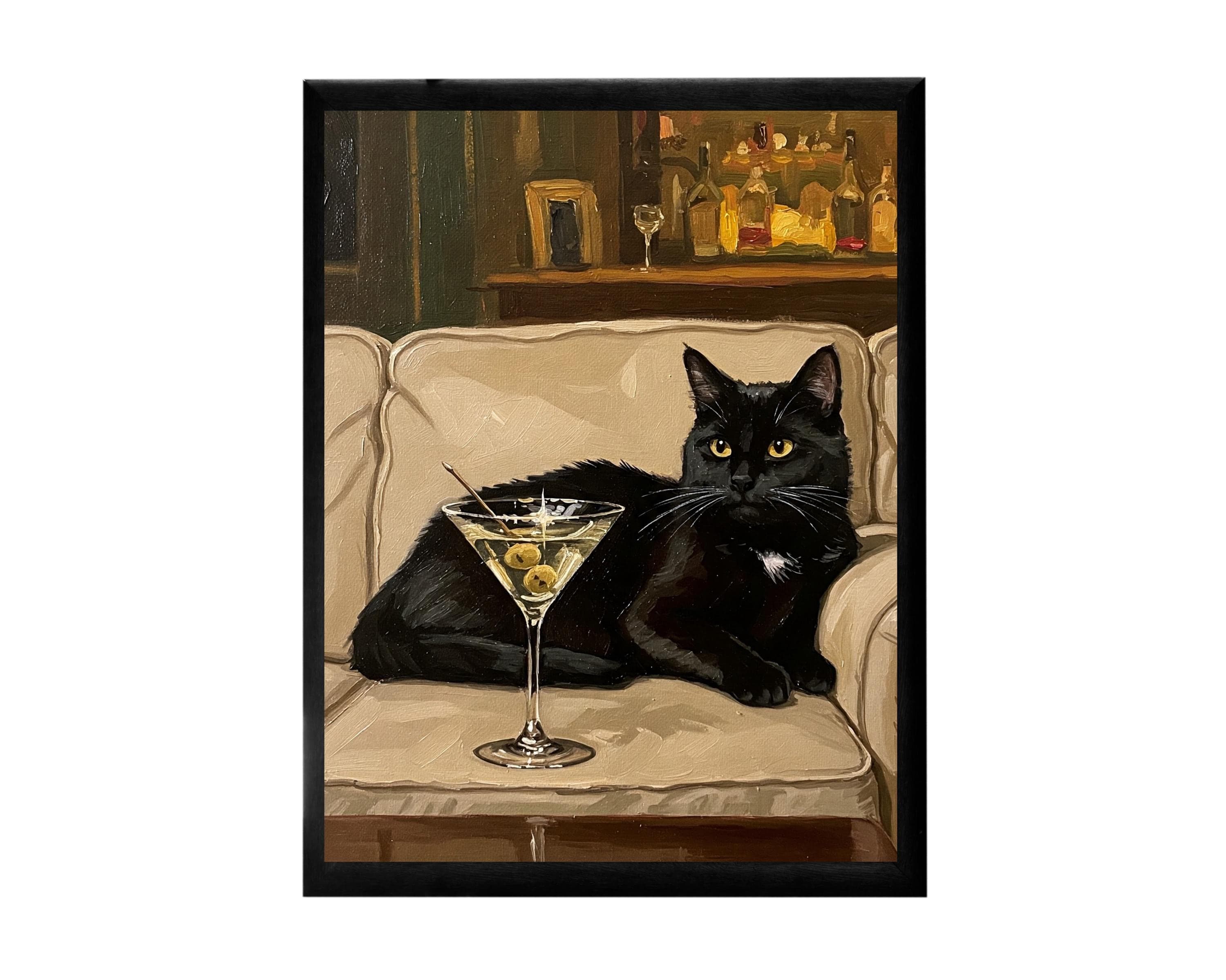 Black Cat Art Print | Martini Cocktail Wall Art | Funny Bar Decor | Lounge Painting | Digital Download | Cat Lover Gift, Retro Vintage Style - image 3