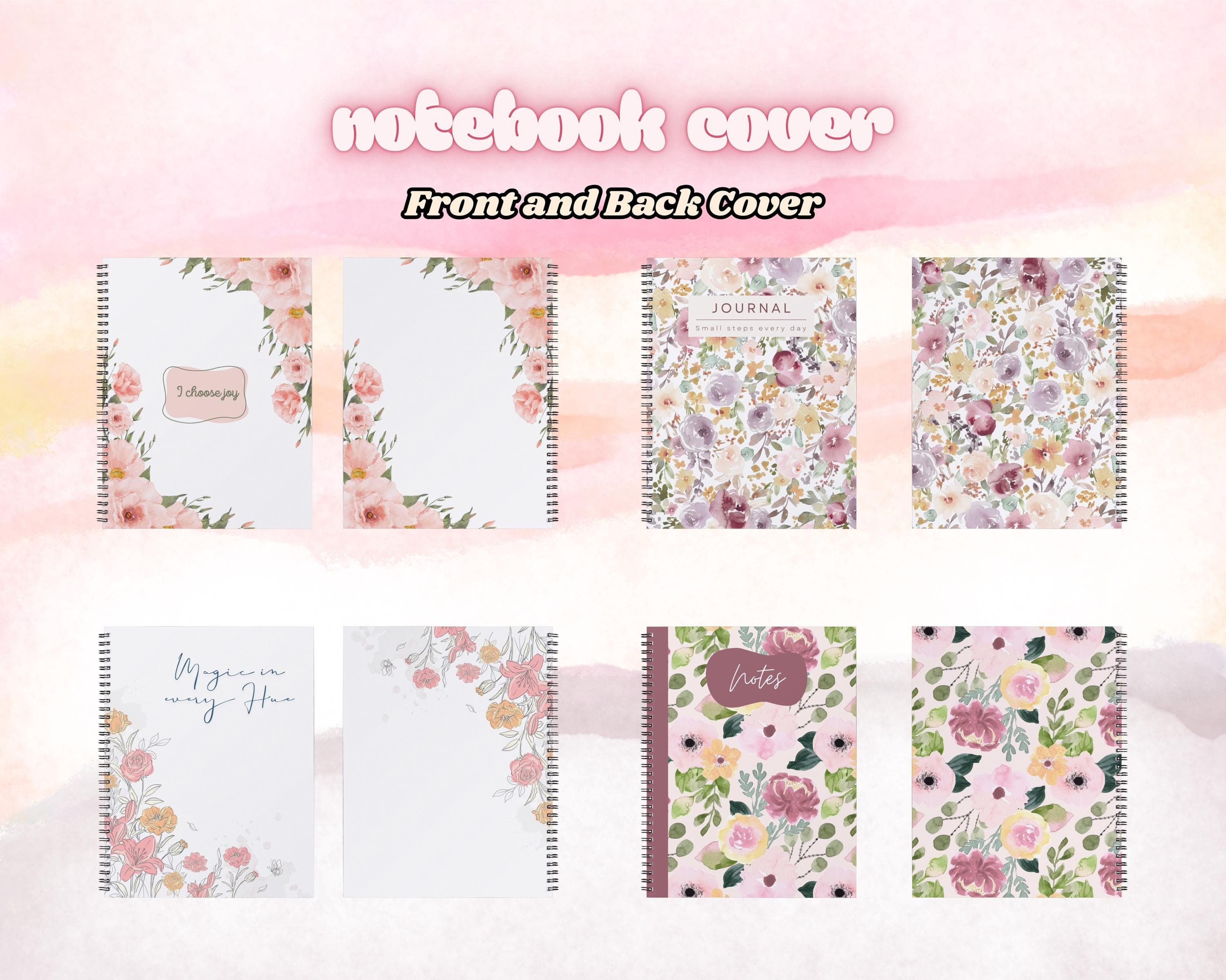 Floral Notebook Printable Covers, Girly Notebook Template, Digital Planner, Flowers Notebook Cover, Aesthetic Notebook, Cute Journal Designs - image 4