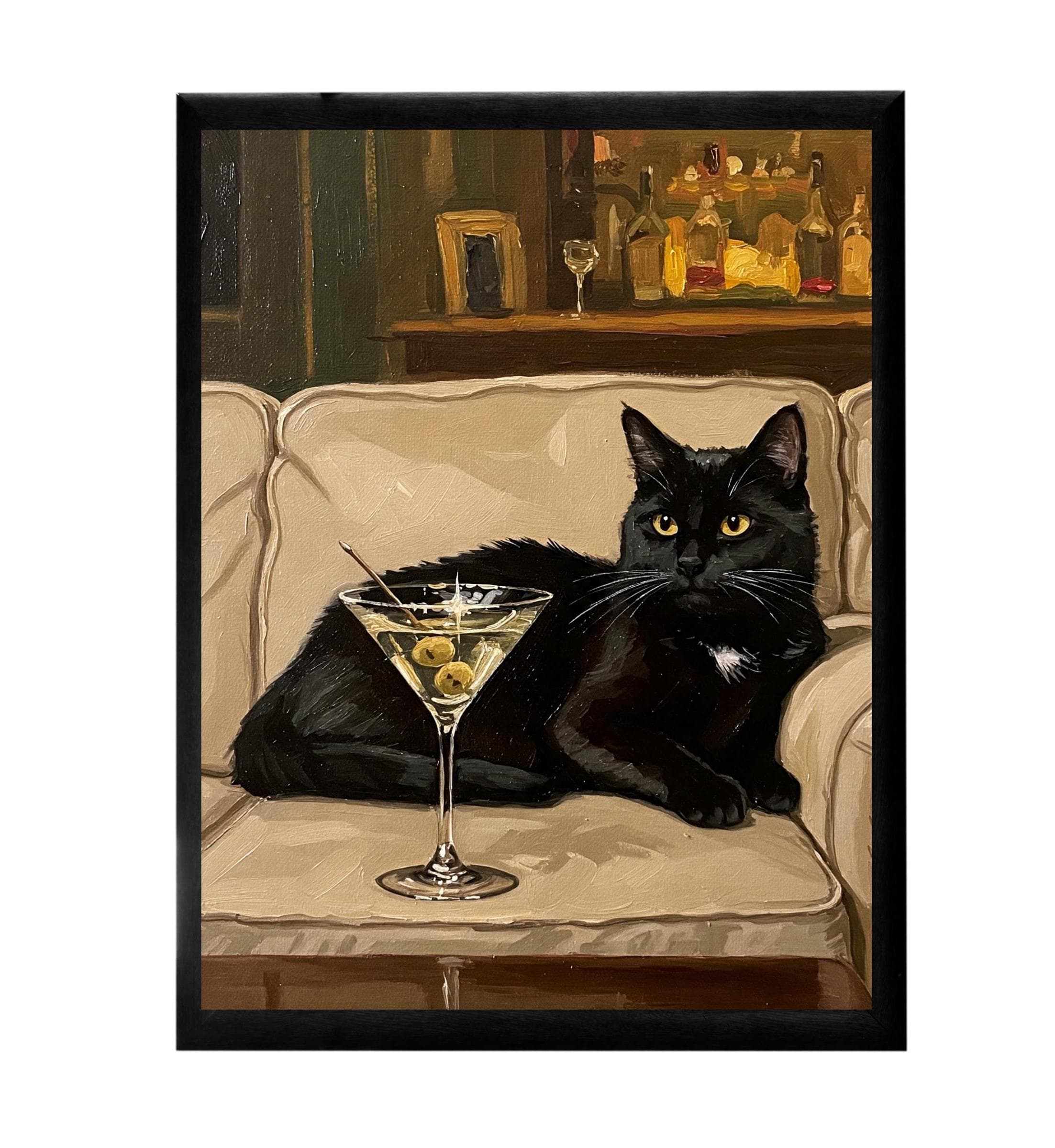 Black Cat Martini Art Print: Quirky Cocktail Bar Cart Decor - image 3