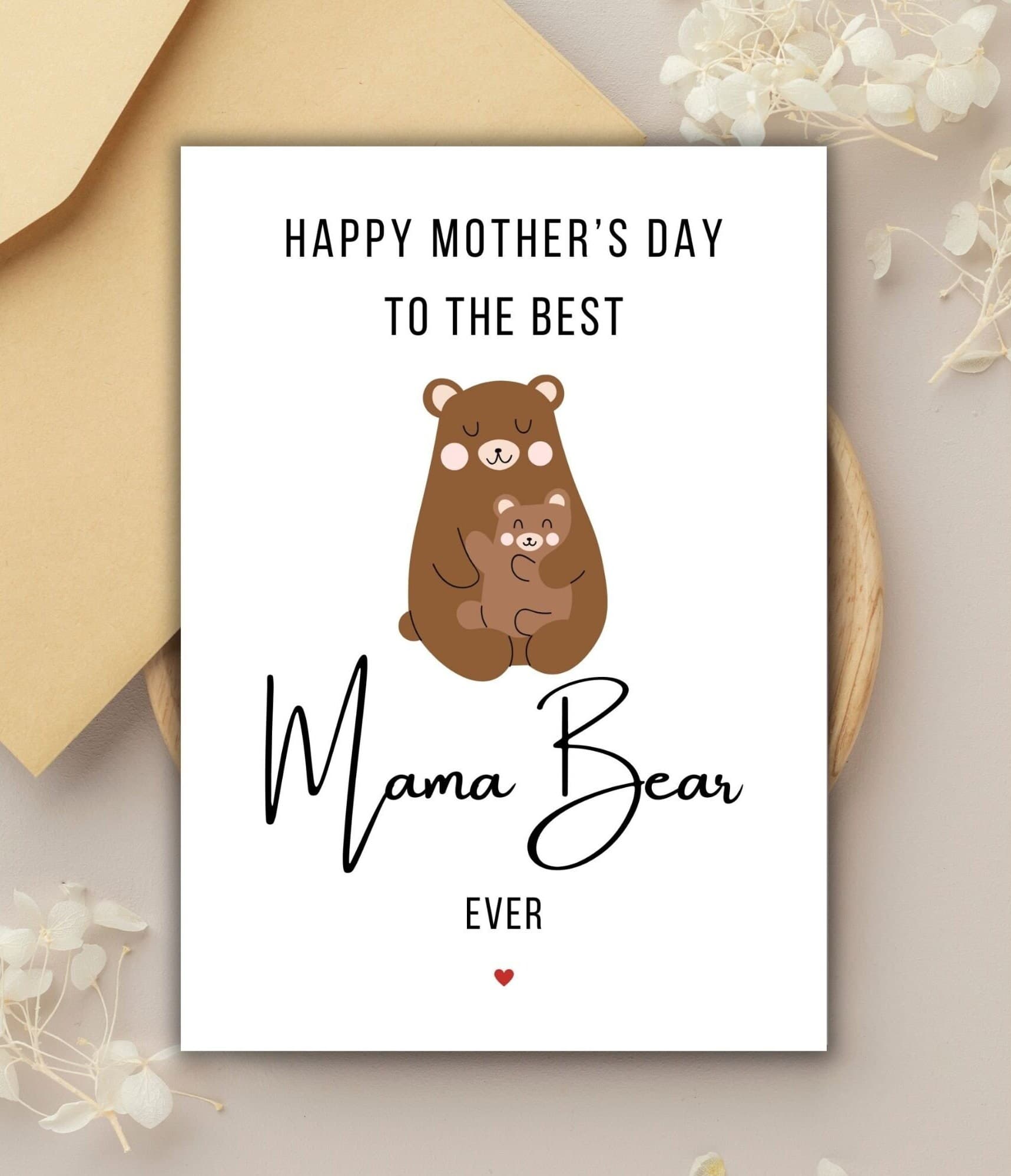 Happy Mother's Day Mama Bear Printable Card, Cute Mothers Day Card, Cute Mom and Baby Bear Card Template, Best Mom Instant Download PDF - image 3
