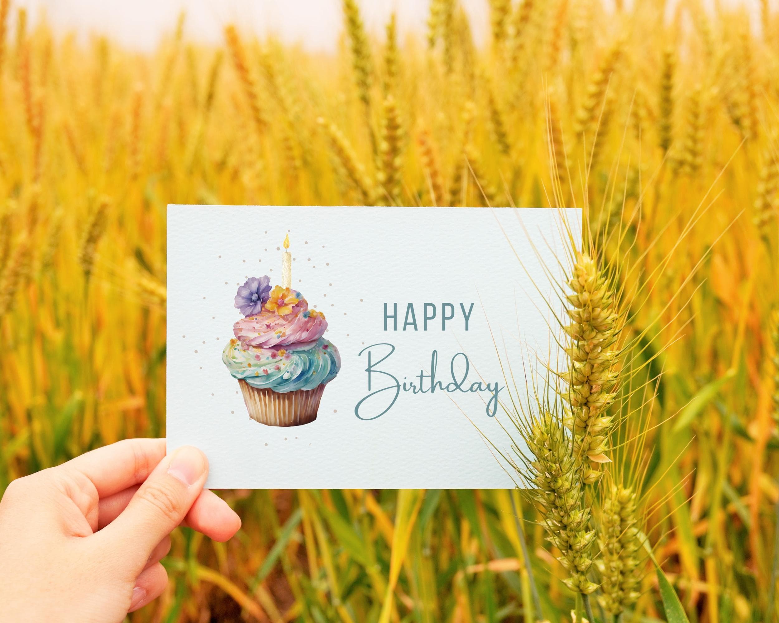 Colorful Cupcake Birthday Card, Simple Birthday Card for friend, kids, coworker, colleague, Watercolor Birthday Printable greeting card