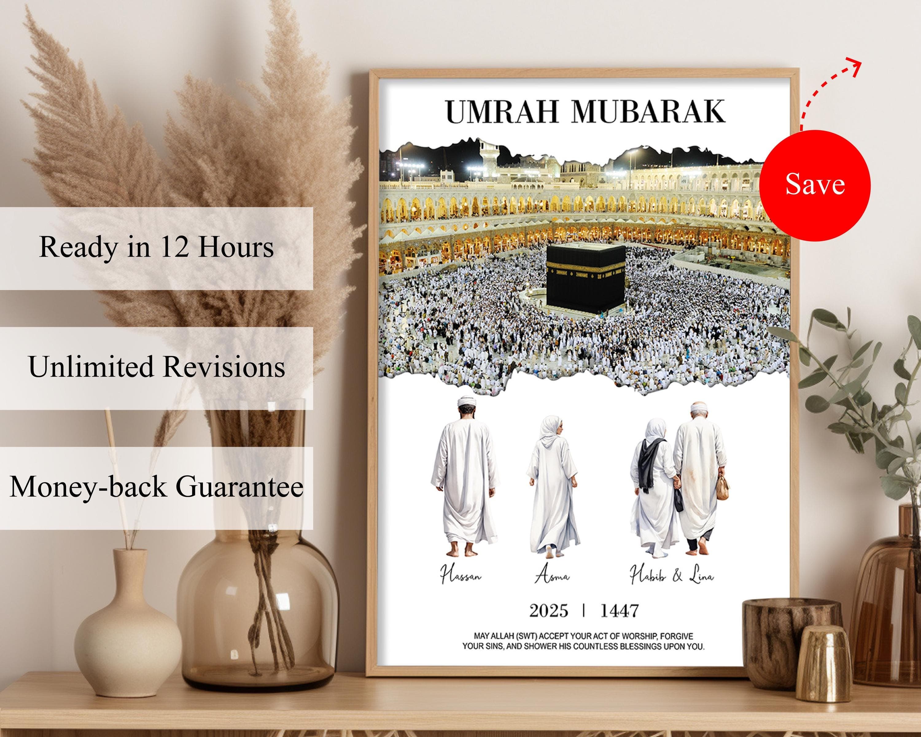 Personalised Umrah Journey Print, Digital Downloadable Art, Islamic Gift for Her Him, Custom Design - image 3