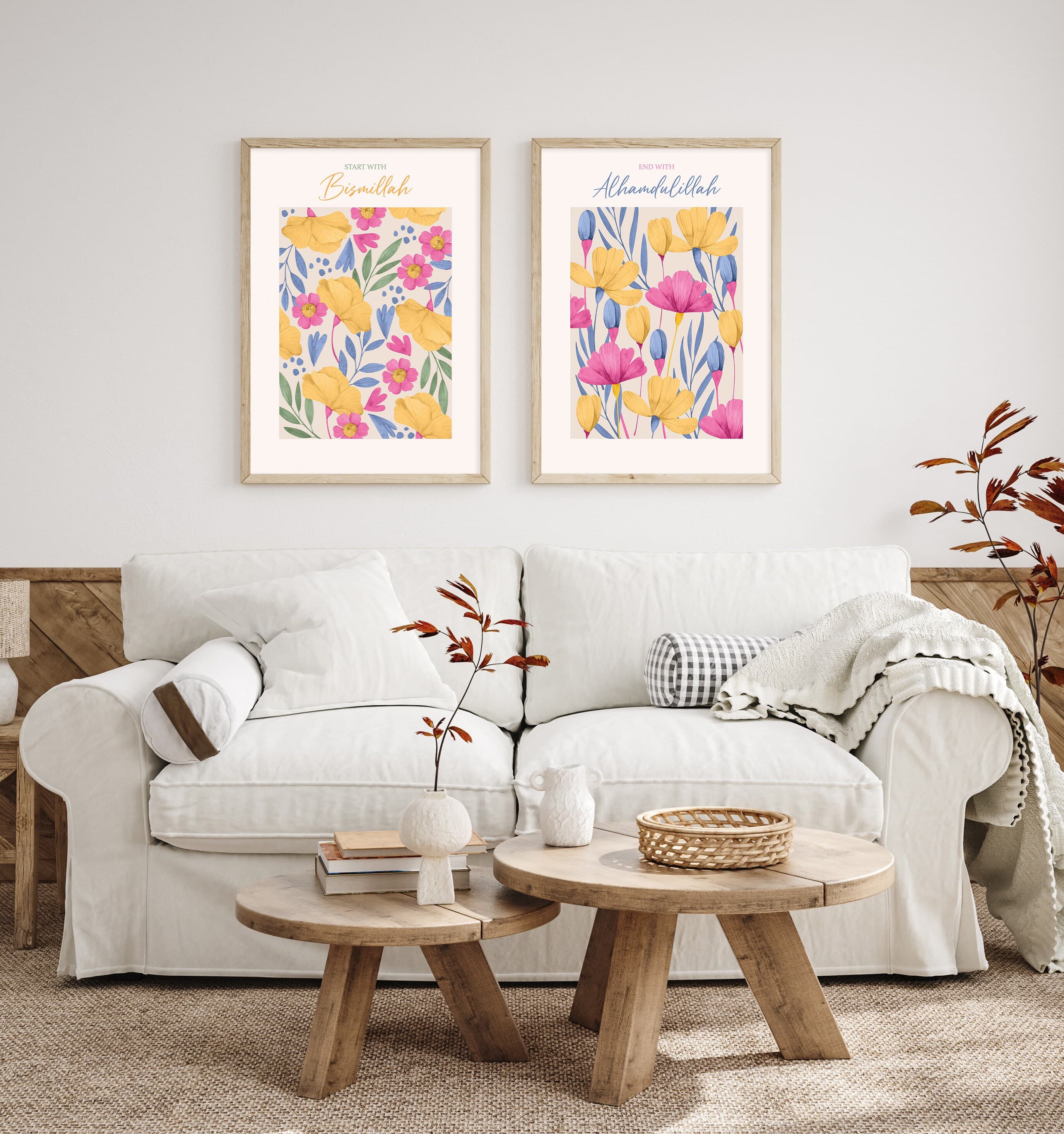 Islamic Wall Art, Set of 2 Islamic Prints, 2 Piece Muslim Wall Art, Islamic Gifts, Bismillah Alhamdullilah Printable Art Art, Islamic Poster