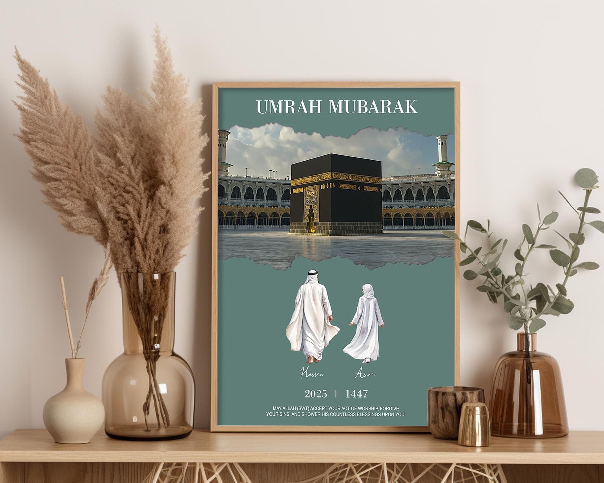Custom Umrah Gift Digital Art, Personalised Mubarak Print, Islamic Wall Decor, Instant Download
