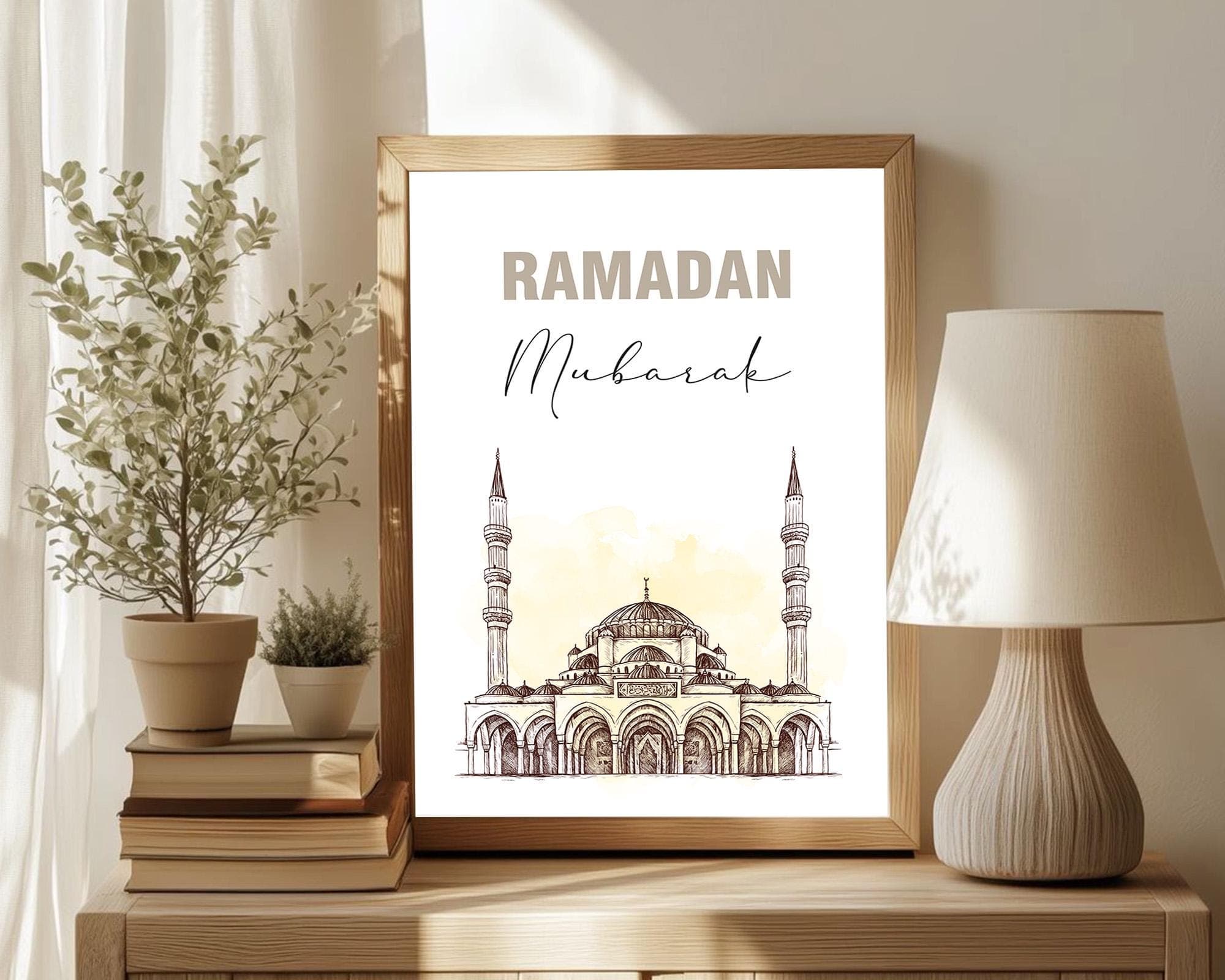 Ramadan Mubarak Wall Art Digital Download, Islamic Printable Poster, Ramadan Decorations, Muslim Home Decor, Mosque Downloadable Print Beige - image 3