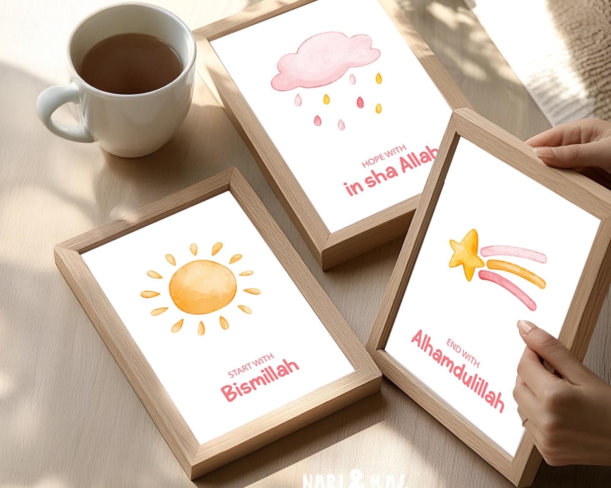 Set of 3 Islamic Wall Art Prints for Kids, 3 Piece Muslim Nursery Wall Art Pink and Yellow, Islamic Gifts for Kids, Islam Posters Kids Room - image 4
