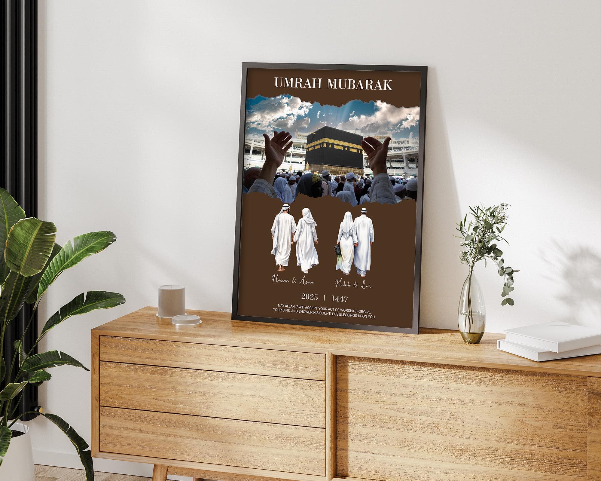 Personalized Gift, Family Portrait, Hajj Mubarak, Custom Name, Islamic Home Decor - image 5