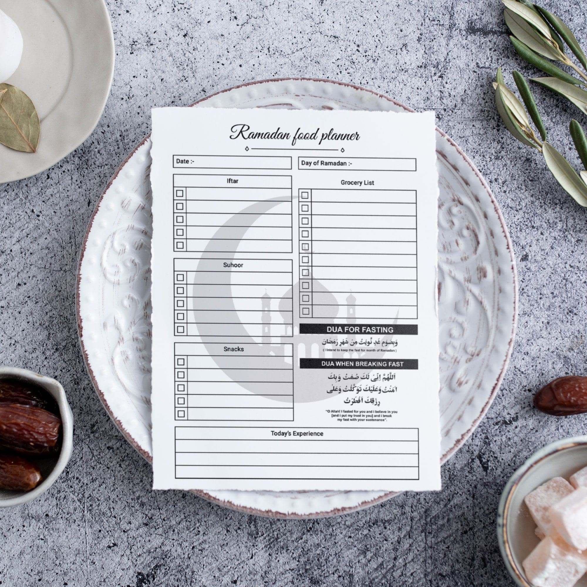Ramadan Planner, Printable Suhoor & Iftar Meal Planner, Ramadan Decoration, Ramadan Decor, Ramadan Gifts, A4 8x10 5x7 4x6 Digital Download