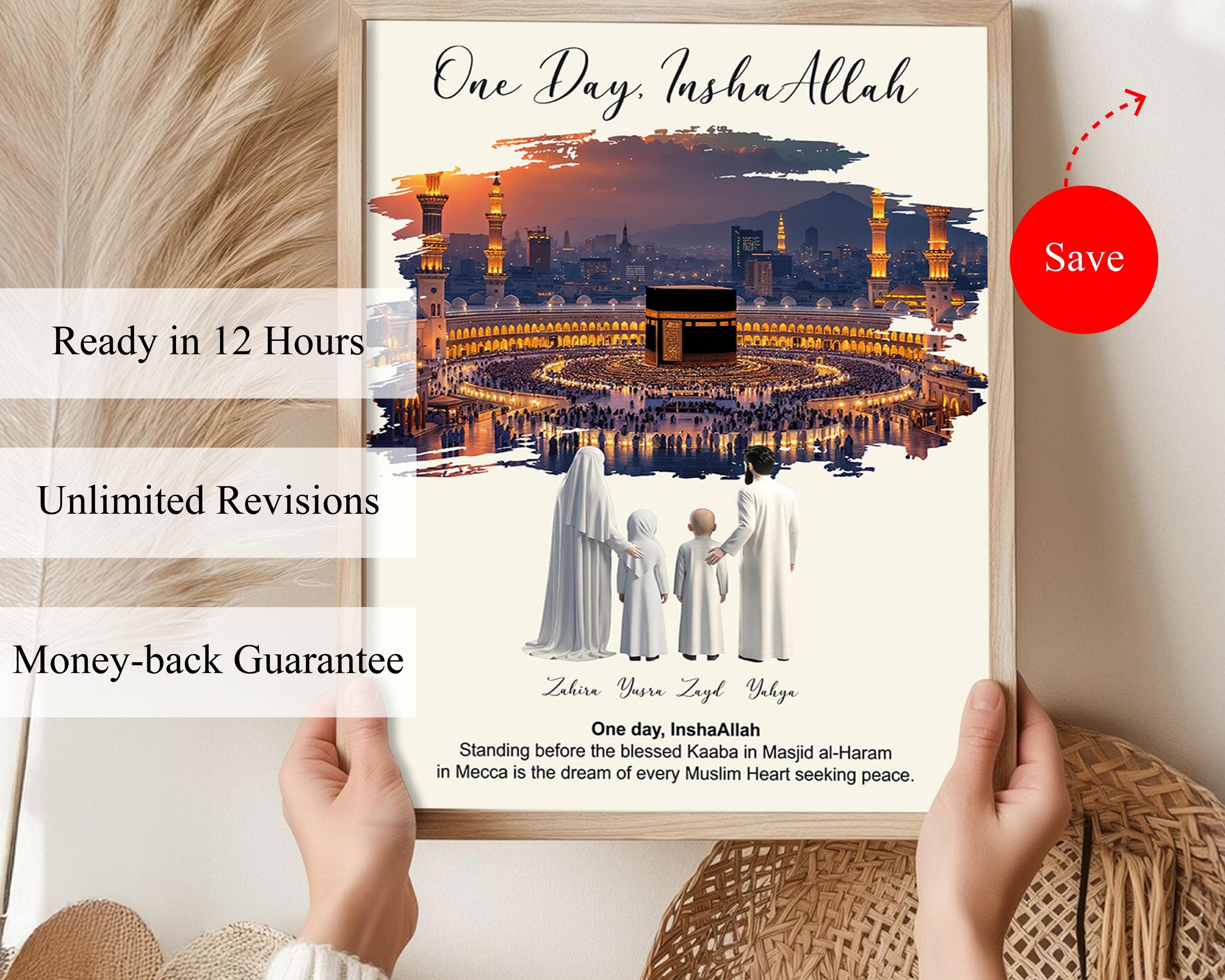 Custom Muslim Family Kaaba Poster, One Day InshaAllah Wall Art, Personalized Hajj Umrah Dream Print, Islamic Family Gift, Digital Download