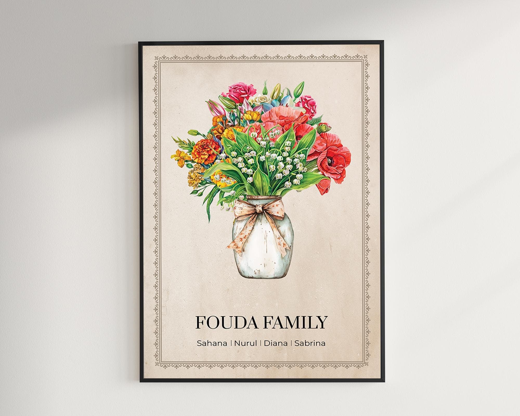 Birth Flowers Family Print, Mother's Day Gift for Grandma, Custom Birth Month Bouquet Art, Personalized Birthday Gift, Digital Download