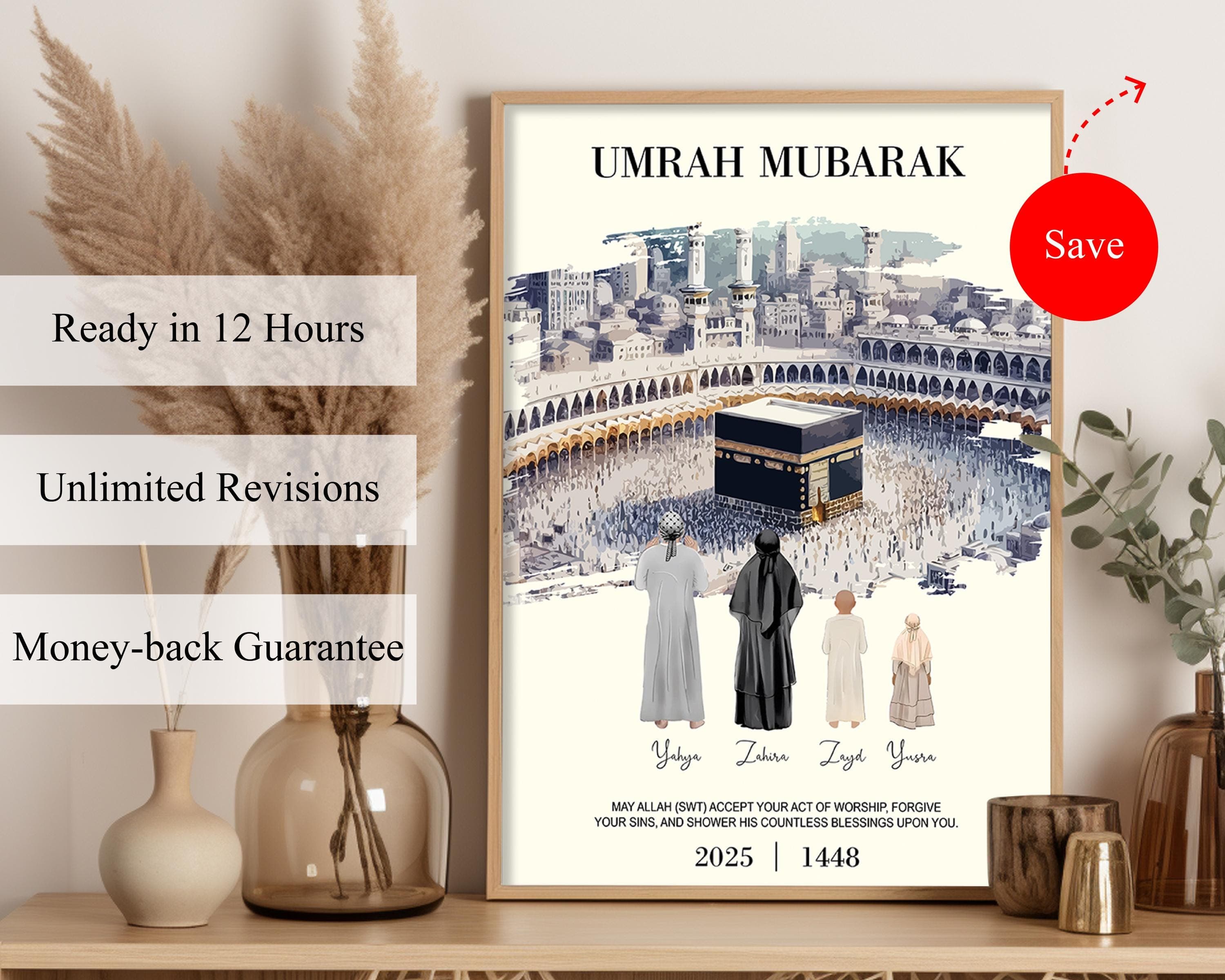 Personalized Umrah Mubarak Digital Design, Custom Umrah Gift with Real Photo, Kaaba Background, Dua and Name Islamic Printing