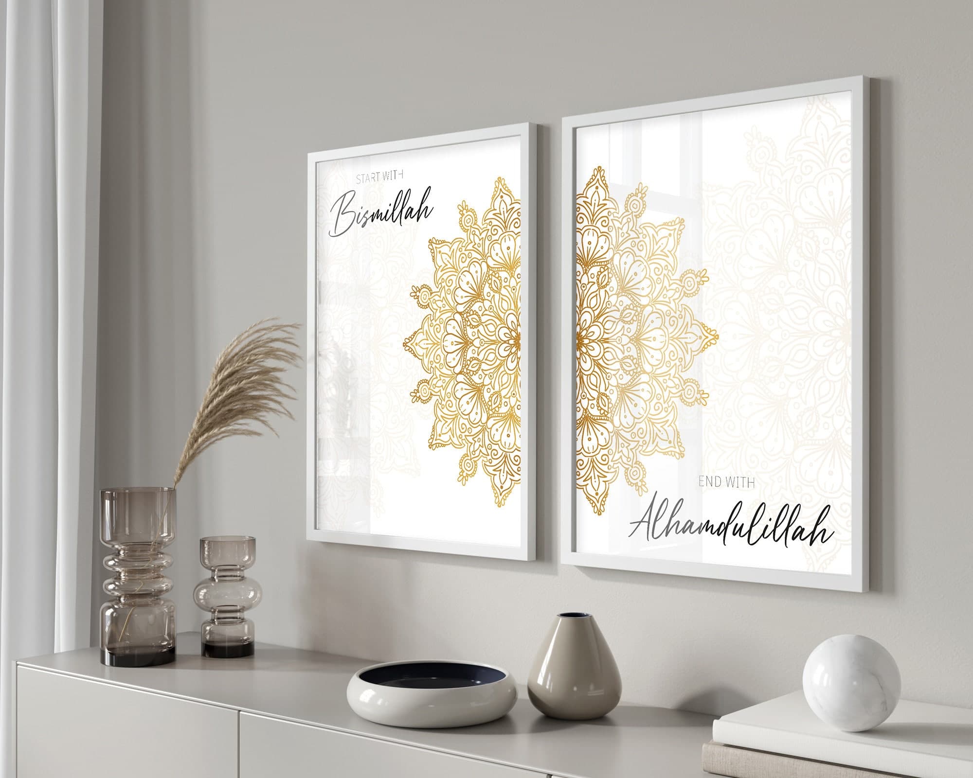 Set of 2 Islamic Prints, Islamic Wall Art, 2 Piece Muslim Wall Art, Islamic Gifts, Bismillah Alhamdullilah Printable Art, Islamic Poster
