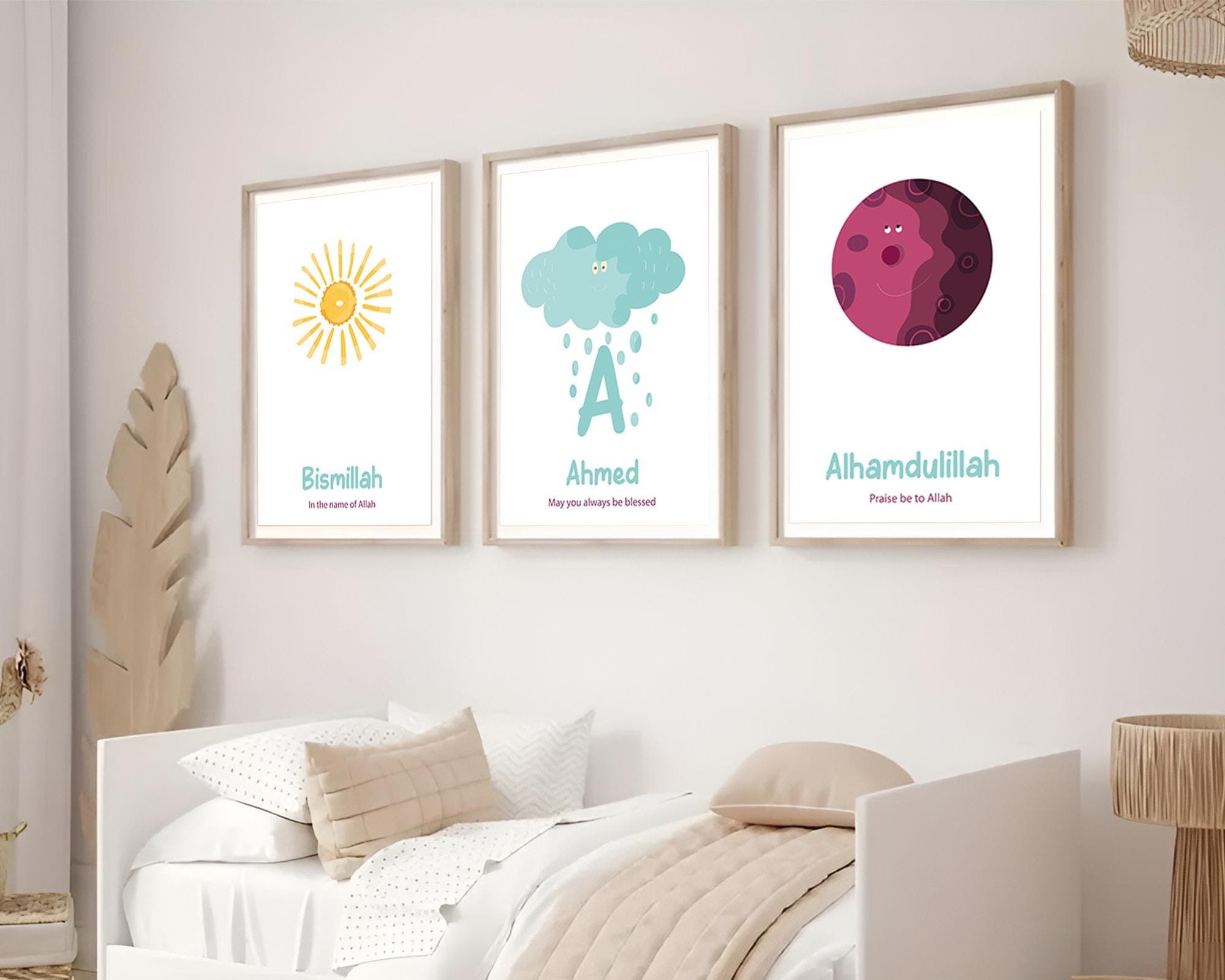 Personalised Islamic Wall Art for Kids Digital Download, Islamic Gifts for Children, Set of 3 Printable Muslim Nursery Posters and Prints - image 3