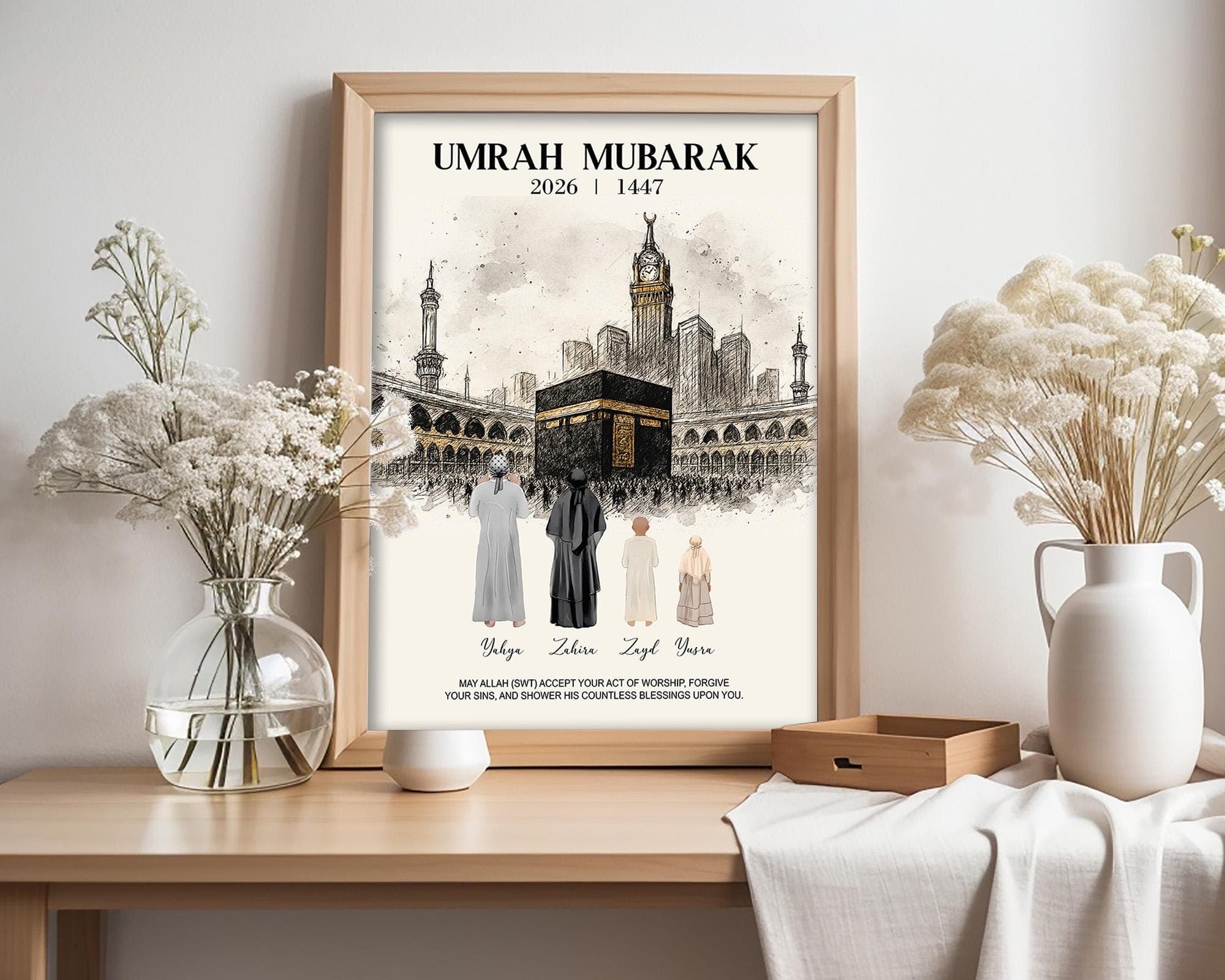 Custom Umrah Gift for Family, Personalized Umrah Mubarak Print, Hajj and Umrah Poster, Digital Download, Umrah Geschenke, Omra Moubarak - image 3