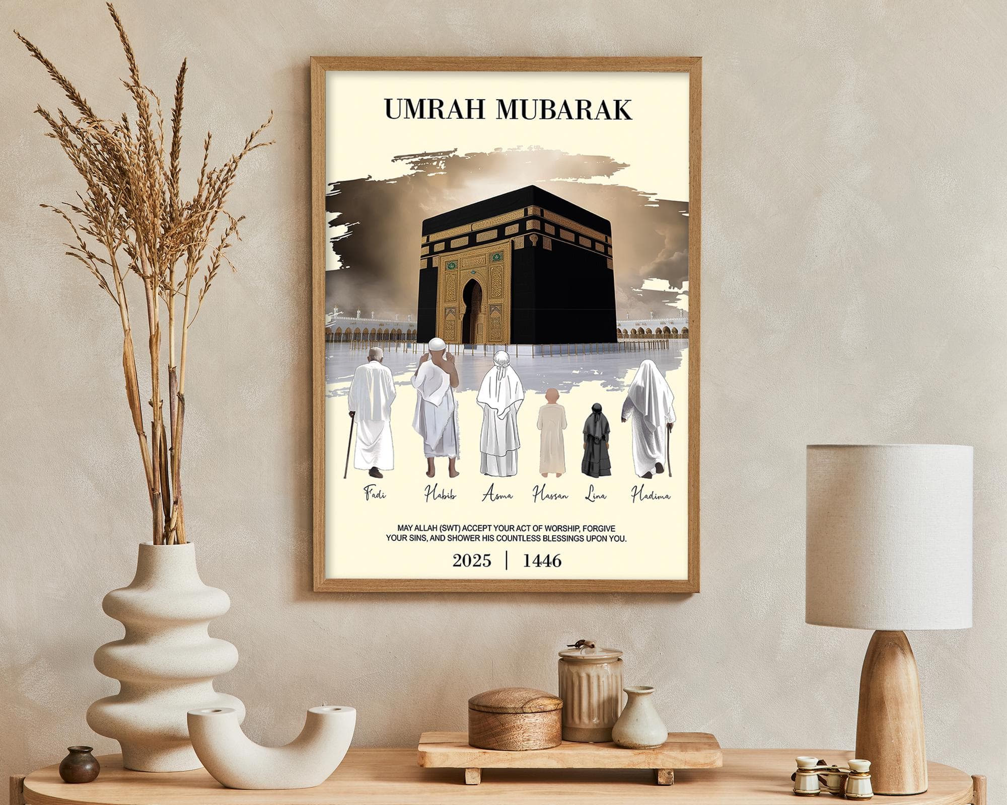 Personalized Umrah Digital Print, Islamic Wall Art, Hajj Gift, Muslim Family Poster, Eid Mubarak Home Decoration, Umrah 2025 - image 4