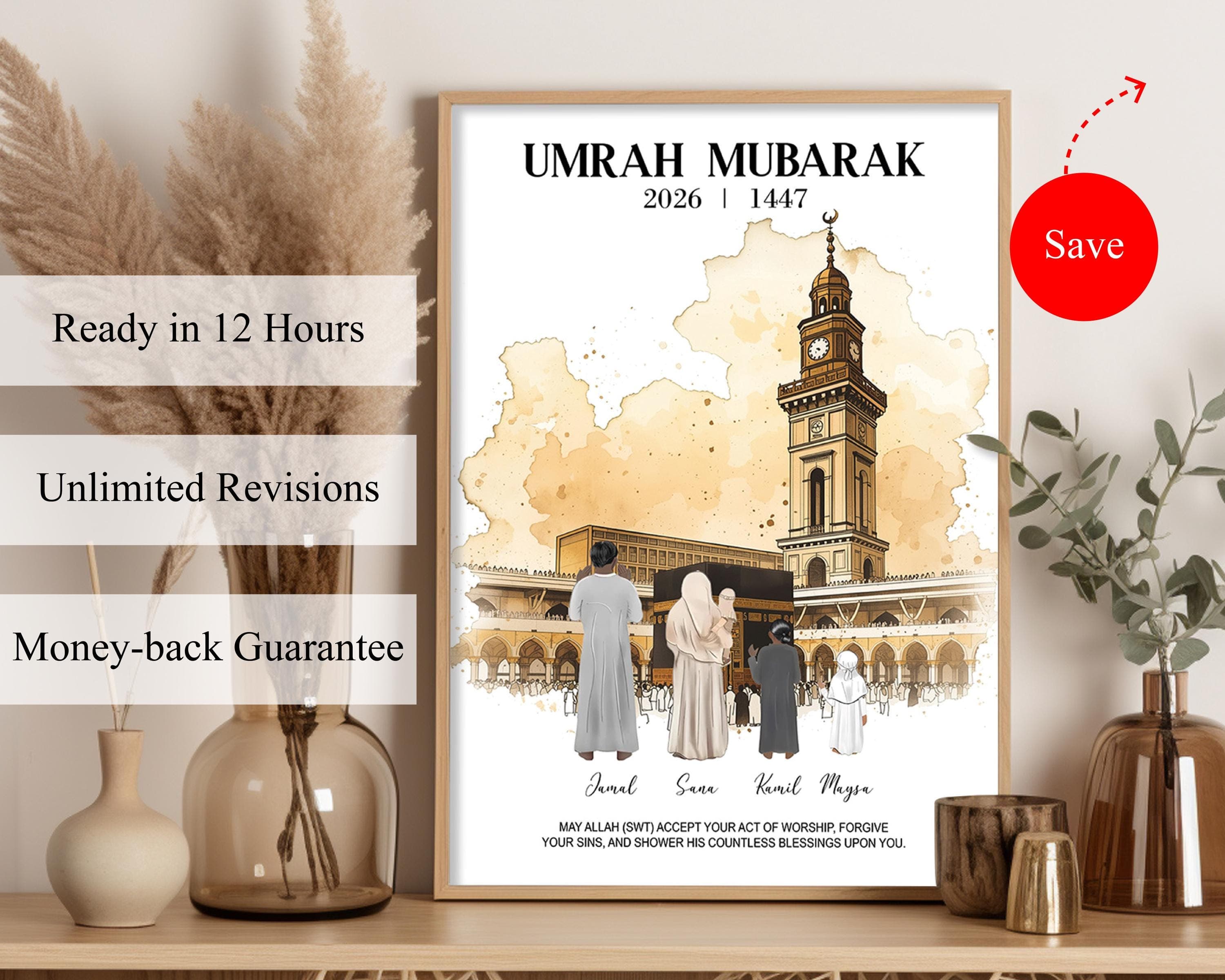 Custom Umrah Gift, Personalized Hajj and Umrah Print, Islamic Art Souvenir, Umrah Mubarak Poster, Digital Download Home Decor, Omra Moubarak