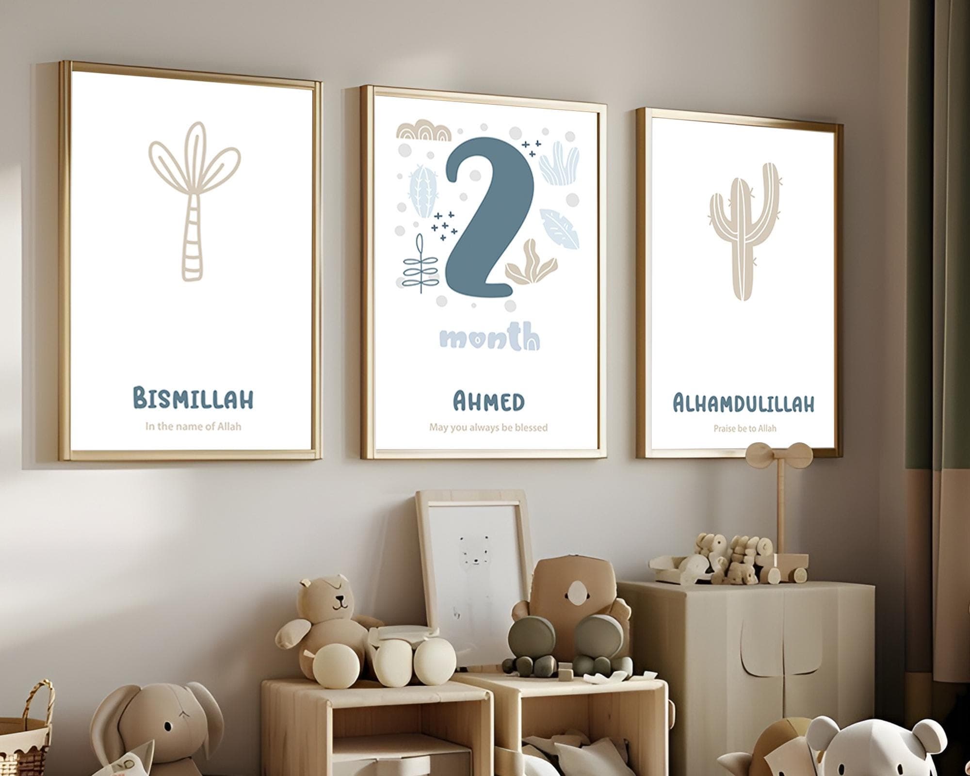 Personalised Islamic Wall Art for Children Digital Download, Eid Gifts for Kids, Custom Name Printable Muslim Nursery Posters & Prints
