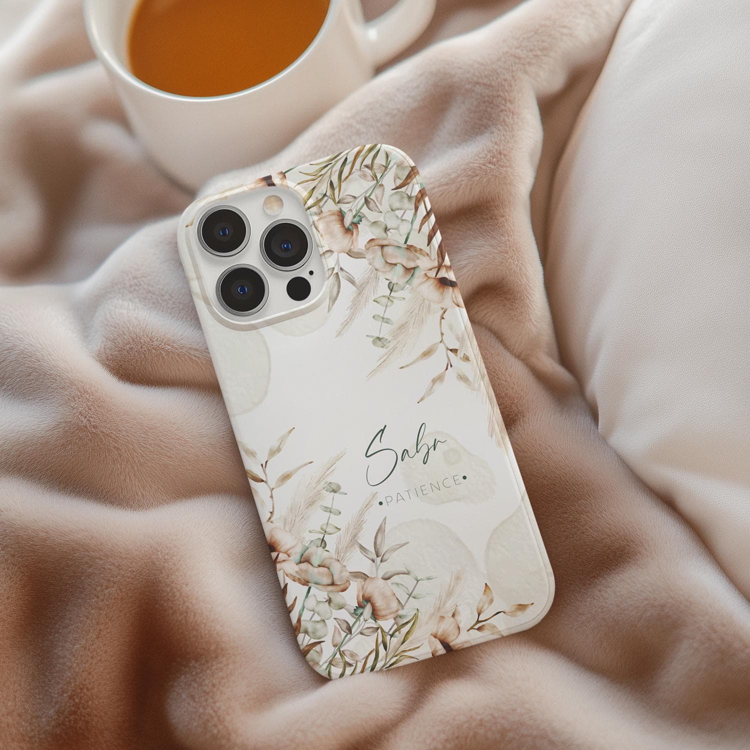 Floral Sabr Patience iPhone Case, Boho Botanical Design
