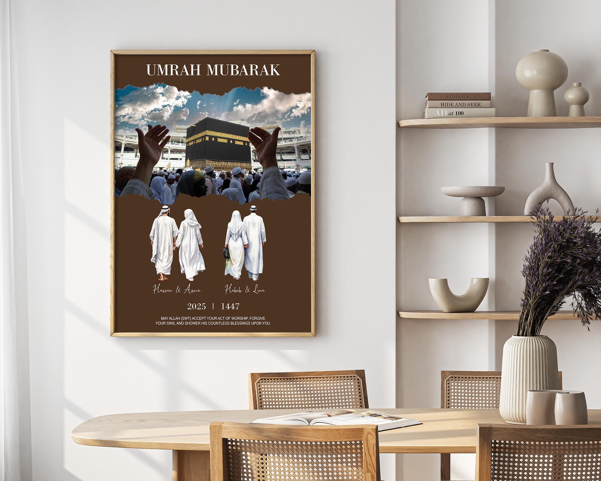 Personalized Gift, Family Portrait, Hajj Mubarak, Custom Name, Islamic Home Decor - image 3